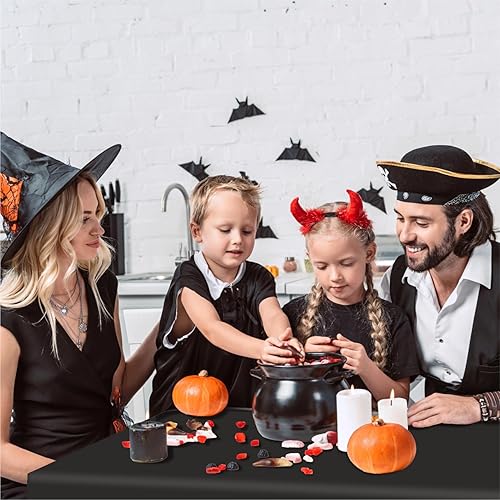 Miniatura 4 de Eunika 12 manteles de plástico desechables de Halloween, 54 x 108 pulgadas, mantel italiano rectangular a granel, negro, naranja, morado