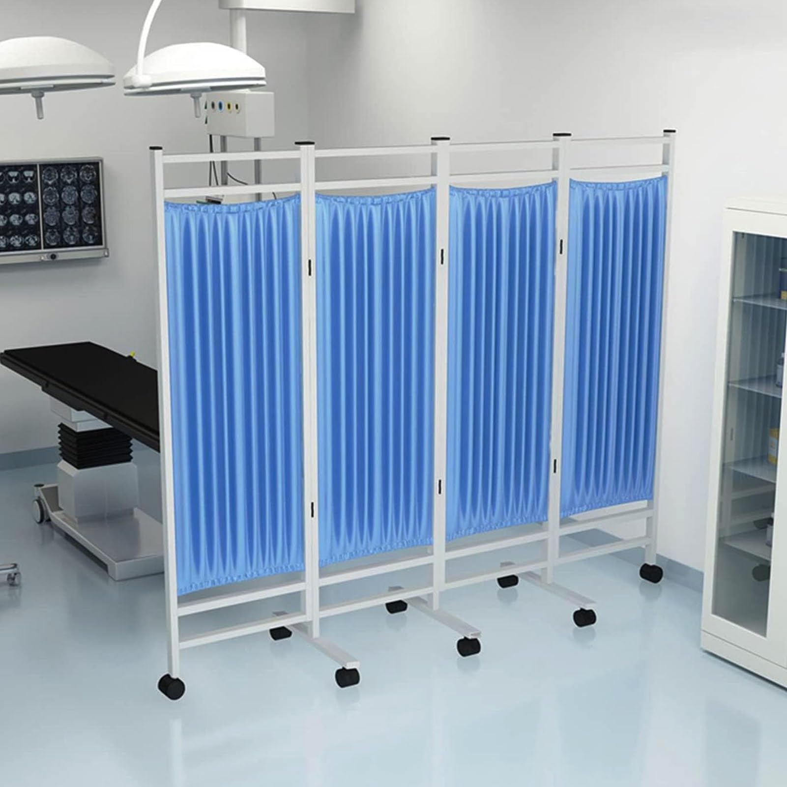 Schermo divisorio Medico Pieghevole e Arrotolabile, 4 Pannelli - Alto 1,83 m. Divisorio temporaneo Pieghevole per Ambienti, Ideale per cliniche, ambulatori, Sale Visita. Non Richiede montagg
