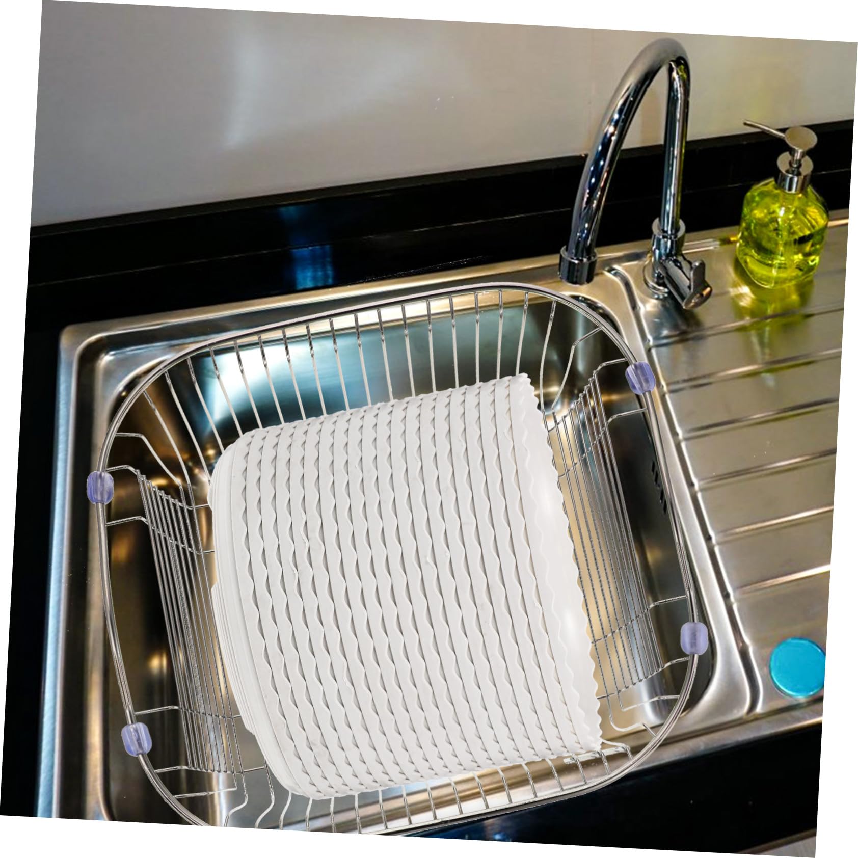 COLLBATH Edelstahl Spülbecken Abtropfkorb für Besteck und Utensilien | Silberfarben, dem Becken und Arbeitsplatte, Platzsparend und Passend für Küchengeräte