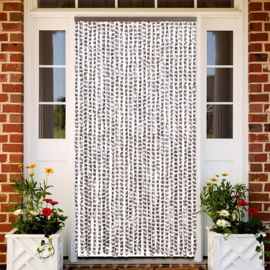 Tenda Antimosche Tortora e Bianca 118x220 cm in Ciniglia,Tenda Antimosche per Finestre e Porte Leggera Resistente all'Acqua Silenziosa Zanzariera Antiisetti-4004892