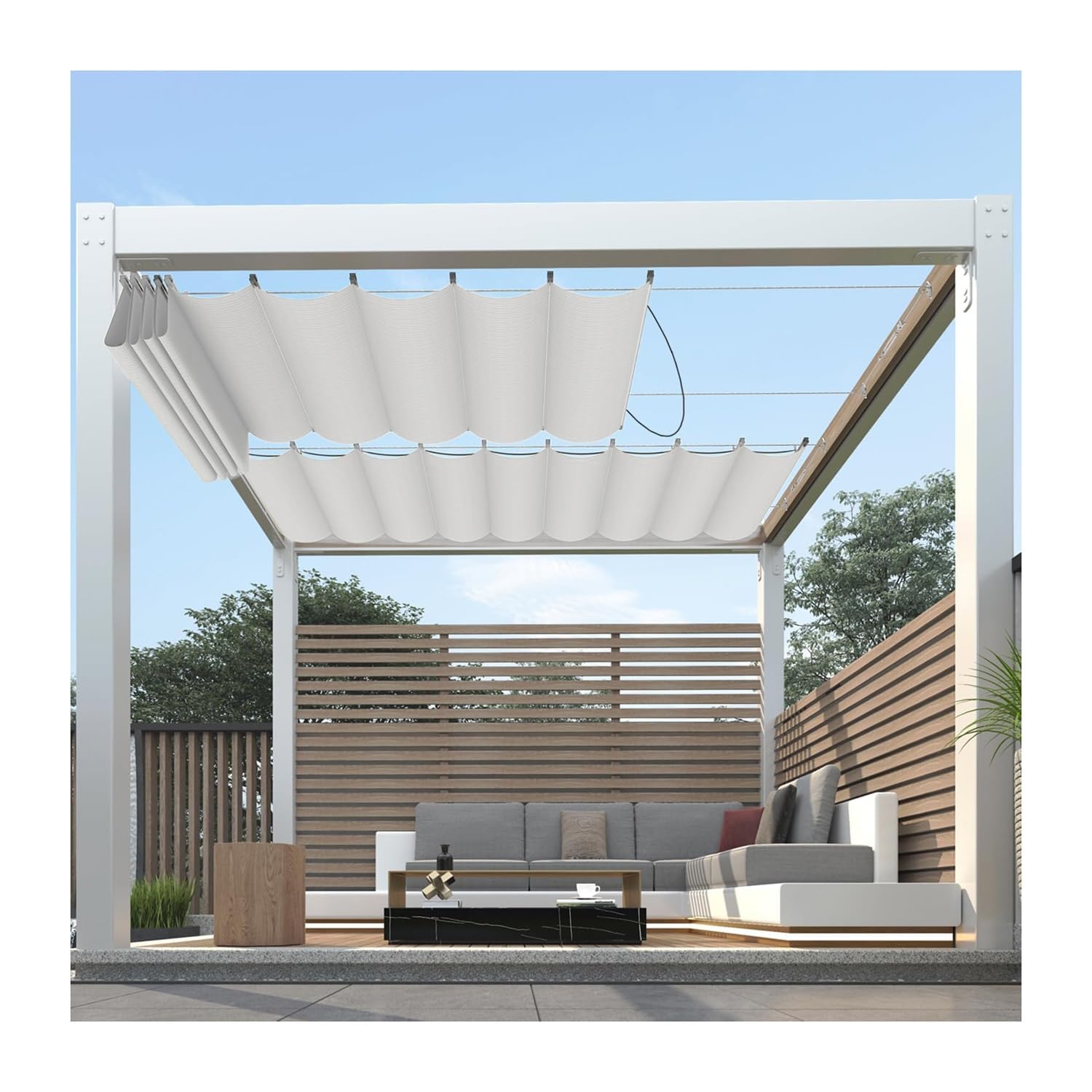 Ausziehbares Pergola-Vordach, Schattensegel, mit Kabelbeschlägen, für den Außenbereich, Terrasse, Deck, Wellenabdeckung für Hinterhof-Markise (Größe: 0,8 m x 9 m