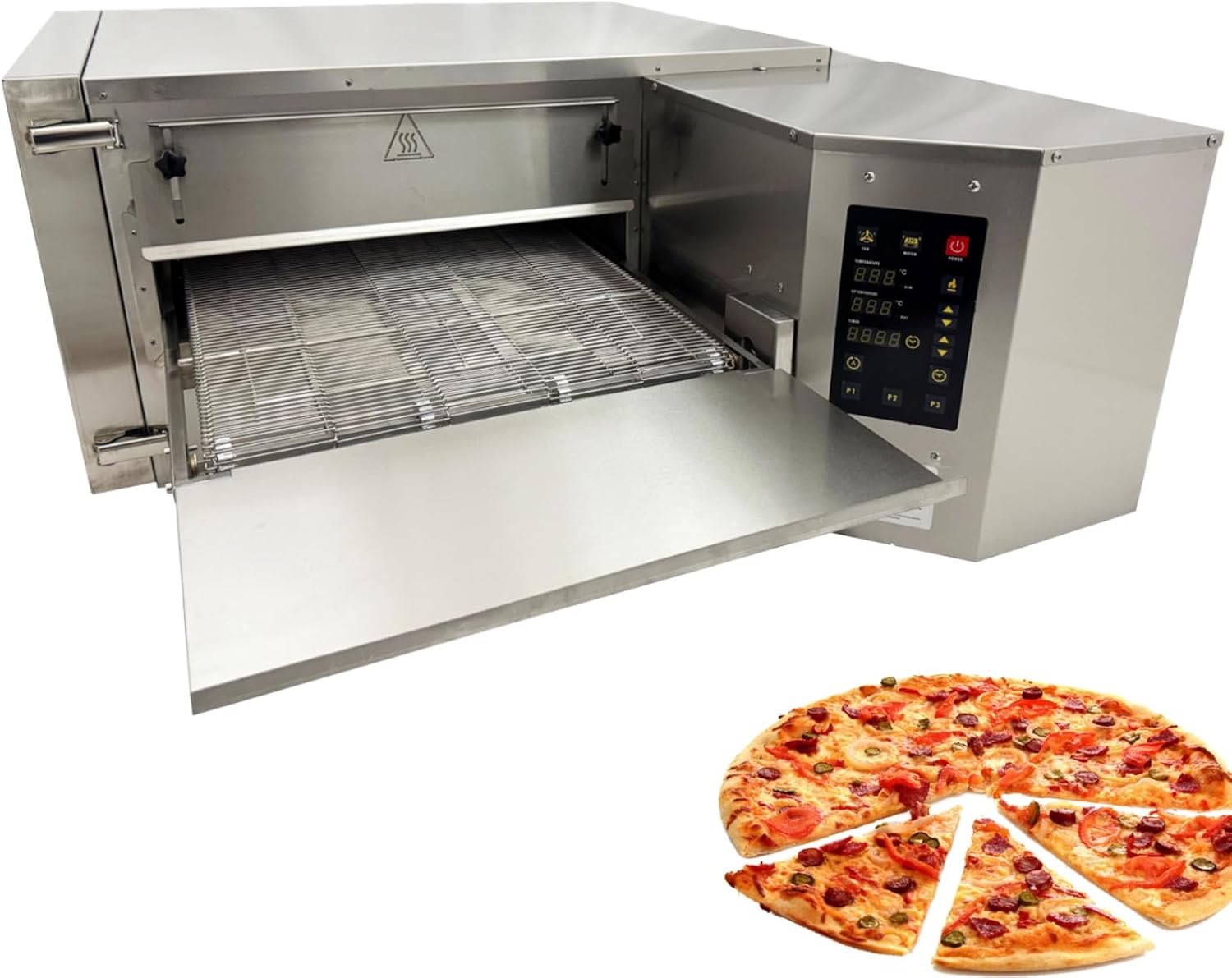 18" Conveyor Pizza Oven 32~572°F Commercial Conveyor Belt Hot Air Pizza Oven with 360° Circulating Fan Baking Electric Oven for Pizzerias, Cafes, and Fast-food Restaurants AC220V 3PH
