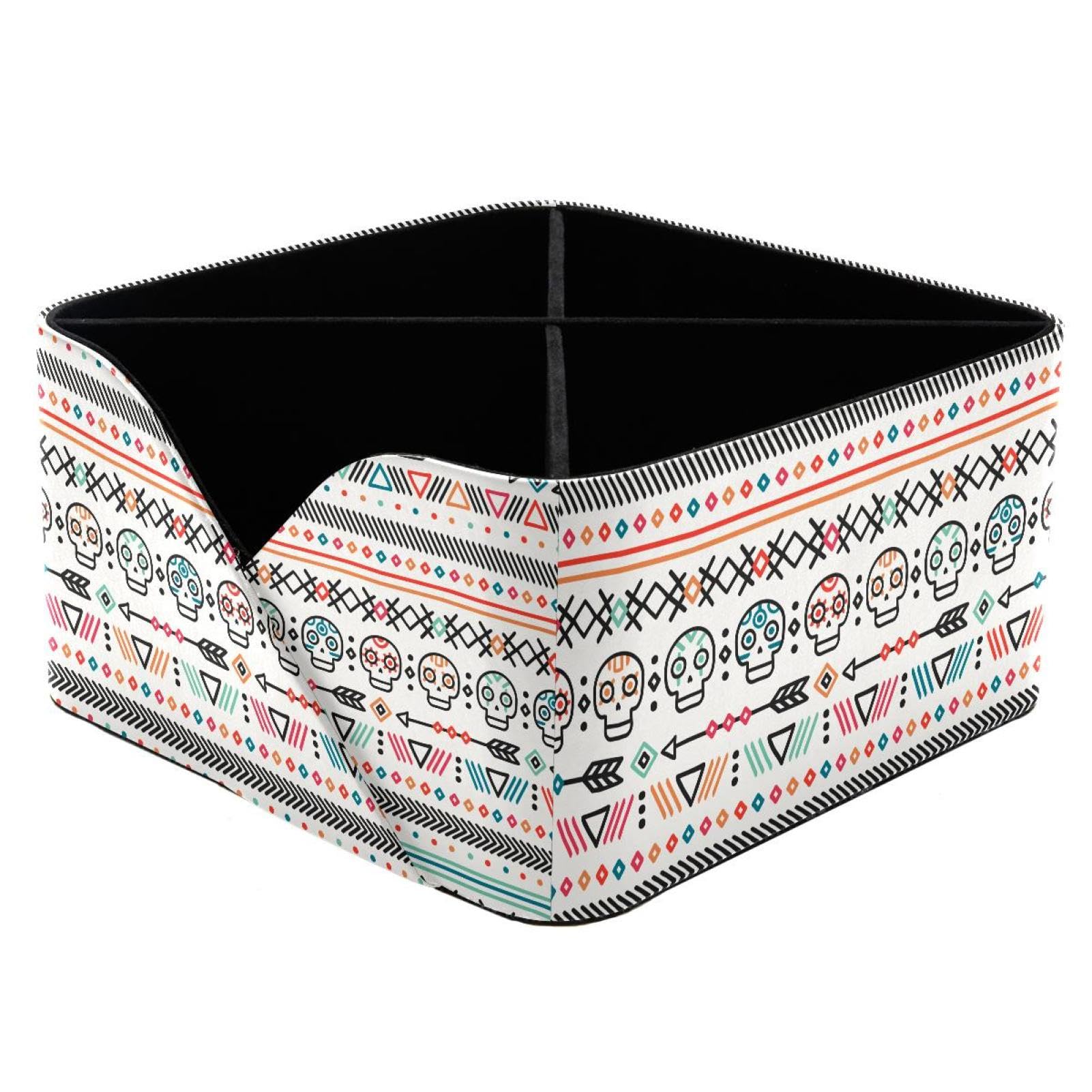 KengjuTesu Mexican Ethnic Style Skull Desktop Organizer Pen Holder, Rectangular Pencil Cup for Office, Study and Makeup Stations