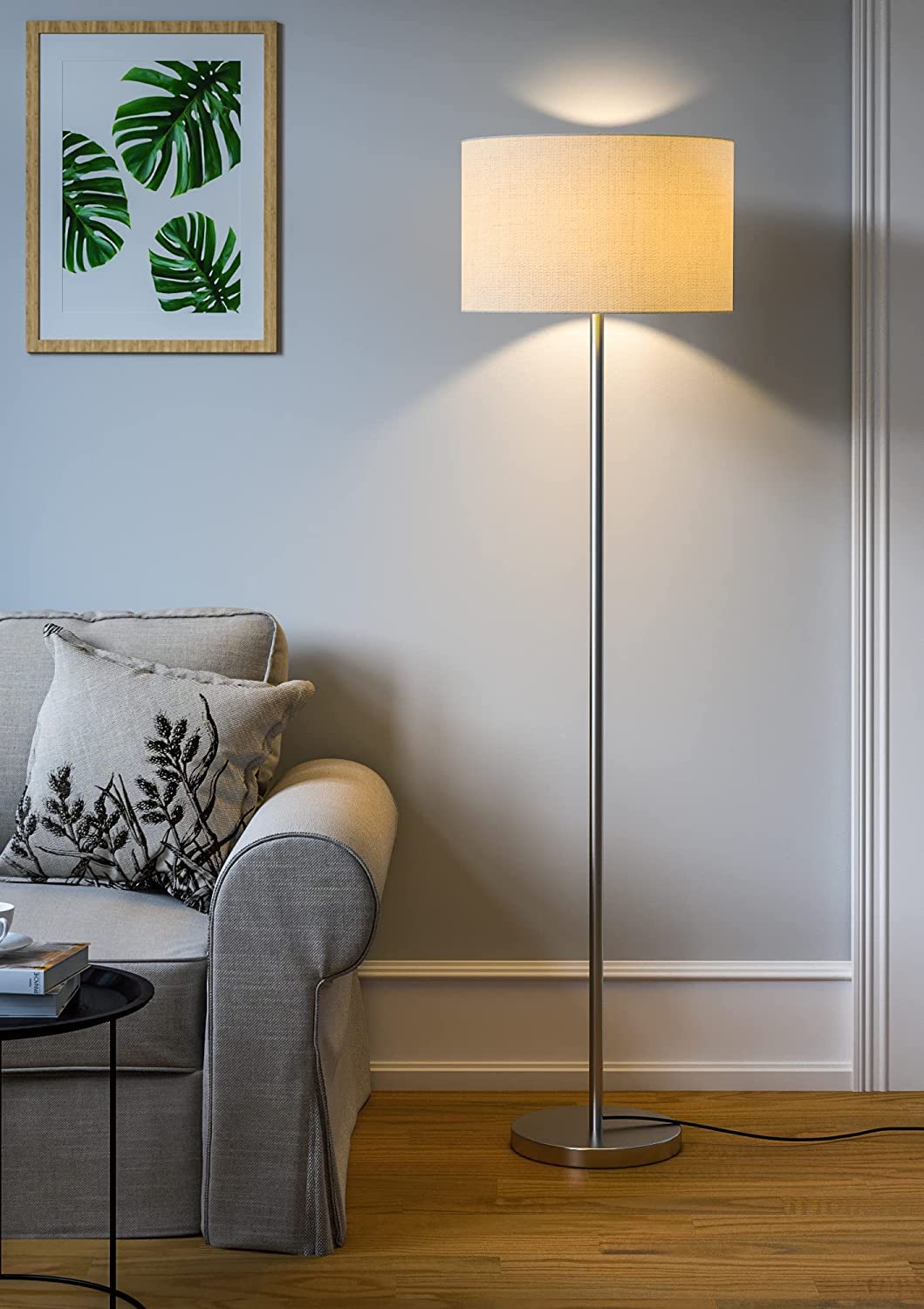 Nautical Antique Lamp Standing Modern Stainless Steel Silver 5ft Height Off White Lampshade 16 inches Living Room Corner, Home, Hotel, Office (Drum Shade)-image-28