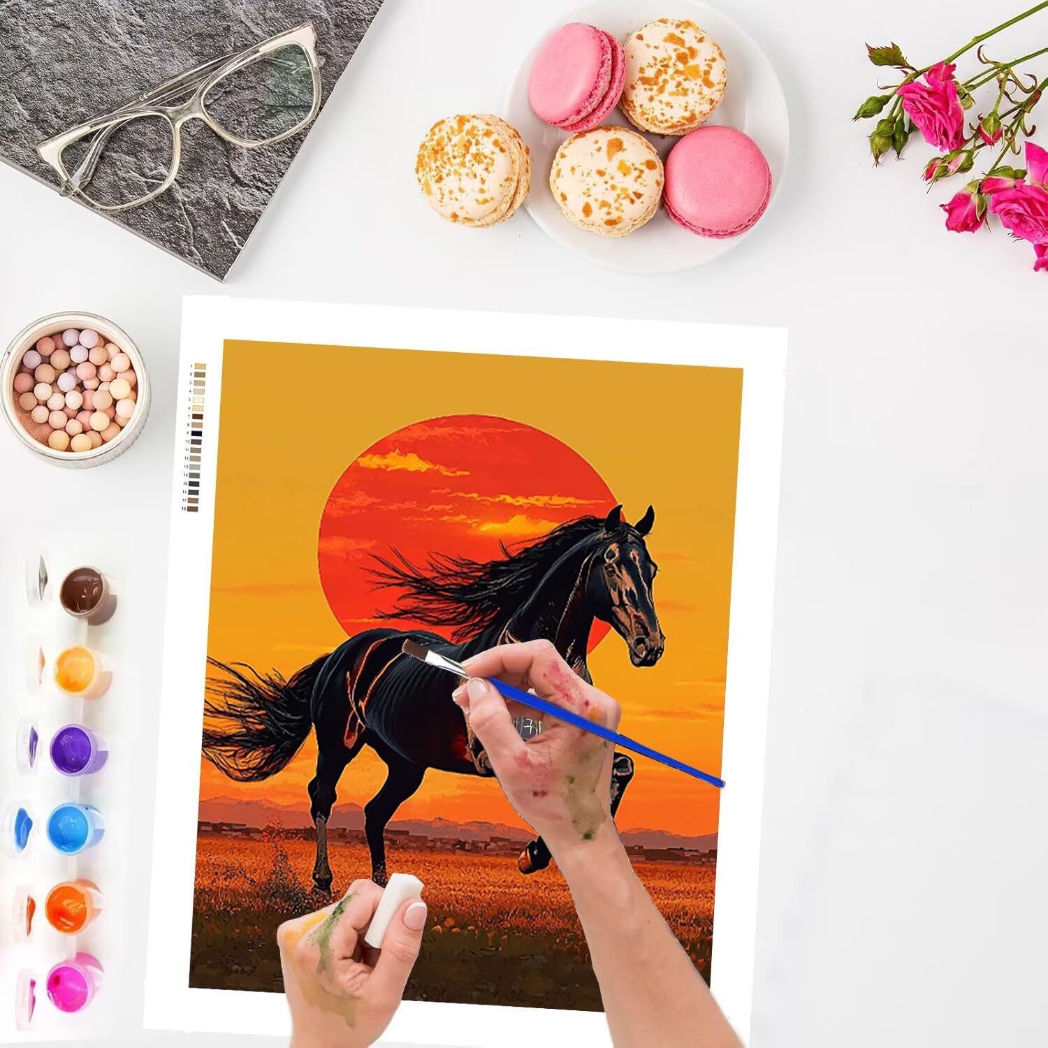 Kit de peinture par numéros - Cheval au coucher de soleil - 70x90cm v-969