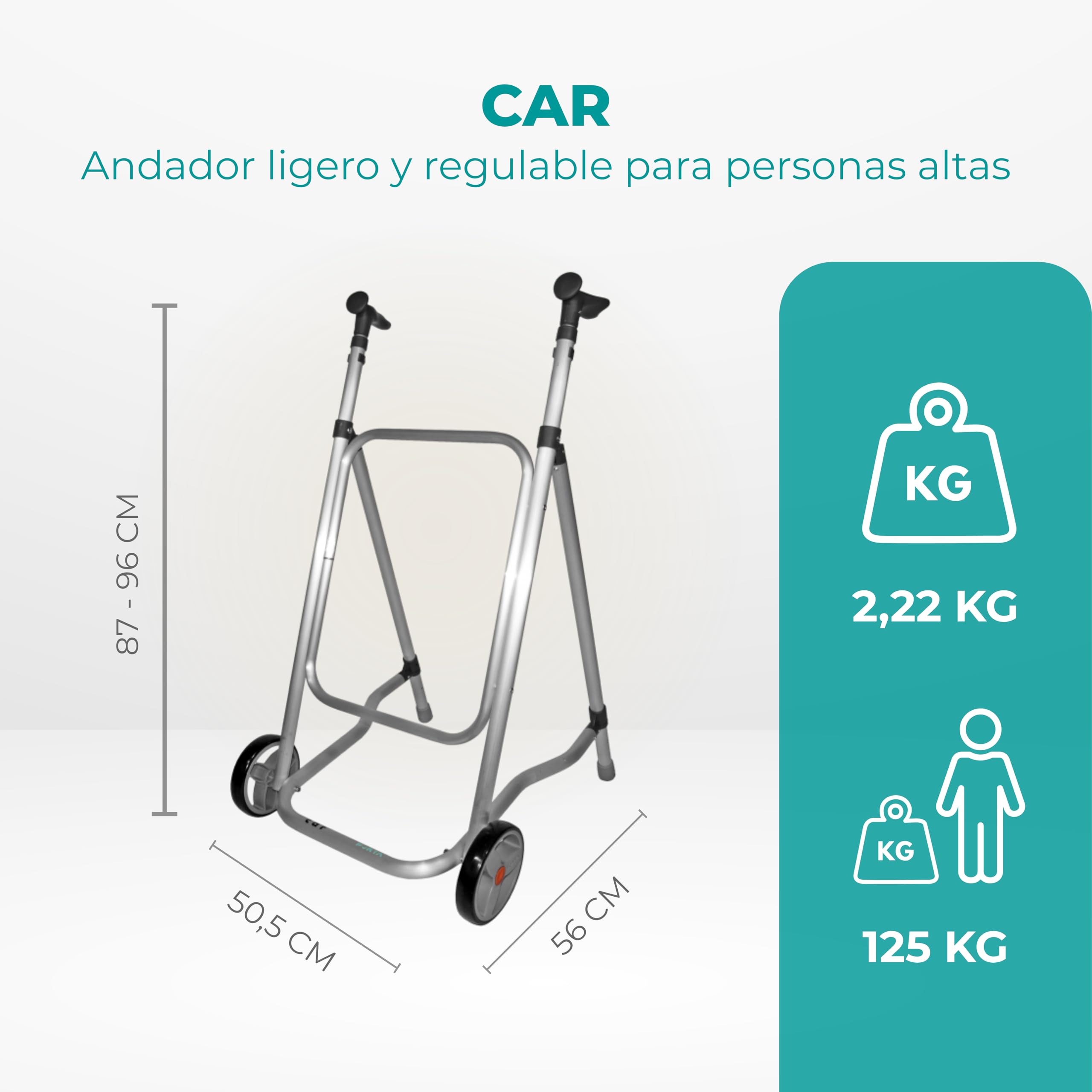 Forta CAR Chodzik dla seniorów w pomieszczeniach, bez siedzenia, składany i lekki (2,2 kg) - chodzik z regulacją wysokości, stałe koła, wytrzymałe aluminium - obciążenie do 125 kg (czarny)