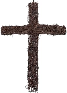 HOLIDYOYO Rattan Cross 16" Cross Grapevine Wreath for Easter Diy Decoration Hanging Wreath Ring Outdoor Toys Rustic Diy Door Hanging Form Pet Toys Frame Front Door