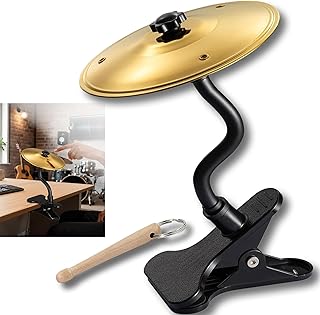 Mini Clip-On Desk Cymbal, Desktop Drum Percussion Accessory for Music Lovers, Fun Gold Stress Relief Accessory for Work and Study, Easy to Install on Most Desks (Yellow)