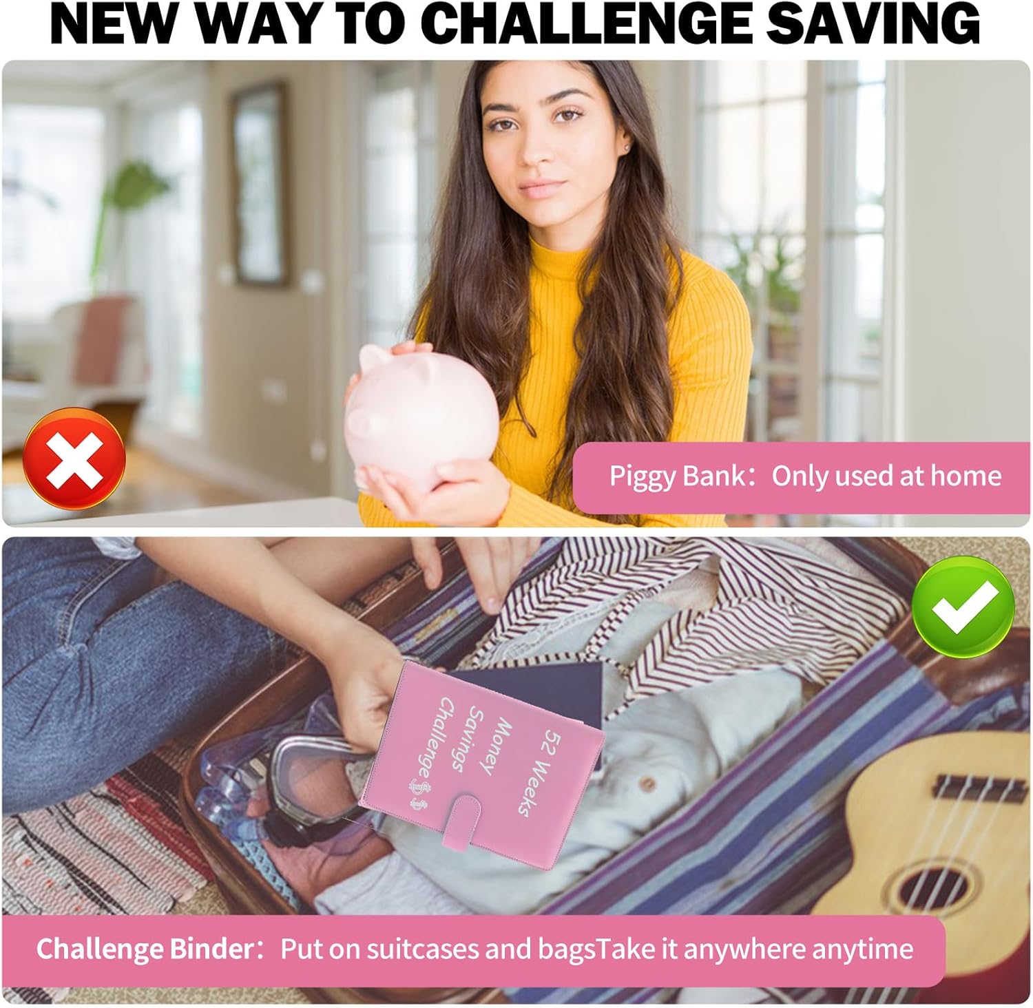52 Weeks Money Saving Challenge Binder, 3 Challenge Budget Binder A5 with Cash Envelopes,Savings Challenges Book Budget Planner for Budgeting Saving Money Pink