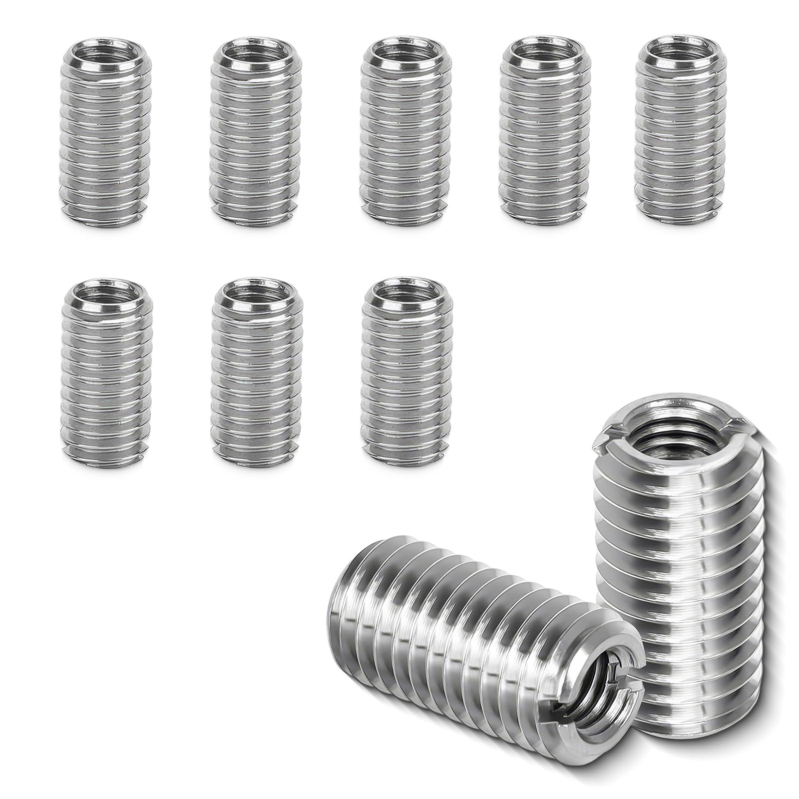 10 inserti filettati M8 su M6,adattatore filettato in acciaio inox,filettatura interna M6 X 1 e filettatura esterna M8 X 1,25,Inserto filettato autofilettante per automobili dispositivi