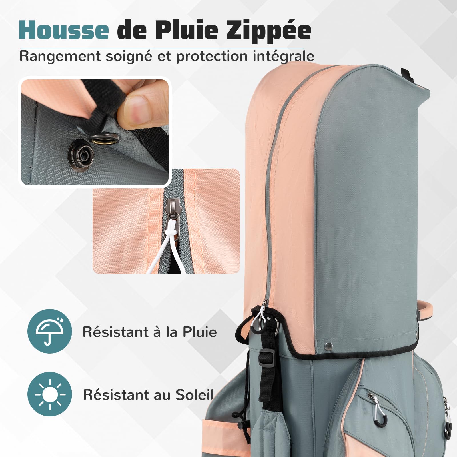 GOPLUS Sac de Golf Léger et Portable avec 14 Compartiment Pleine Longueur, 11 Poche, Sac Transport de Clubs Golf Léger avec Bandoulière, Housse de Pluie, Porte-Parapluie pour Femmes et Hommes