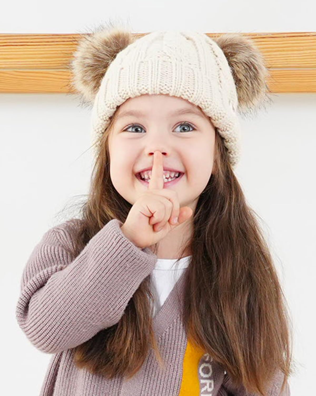 Kids Beanie Satin Lined Winter Beanie Hat for Baby Boy Girl Warm Todders Beanie with Double Pom Pom Ears 1-7 Years - Image 2
