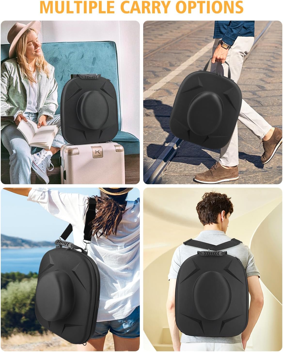 Cowboy Hat Box - Crush Proof Travel Carrier Case - Storage for Cowboy, Panama, Tweed & Fedora Hats - Equipped with Carrying Handle, Shoulder & Luggage Straps - Large - Black