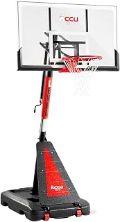 Crank Lift Basketball Hoop Outdoor 7.5-10ft Adjustable Portable Basketball Goal for Youth and Adults 54" Patented Angle Adjustable PC Backboard and Large Fillable Base