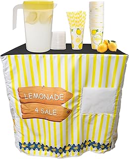 Upper Midland Products Lemonade Stand Supplies | Lemonade Stand Table Cover | 50 Lemonade Cups Lids Straws and Lemonade Pitcher