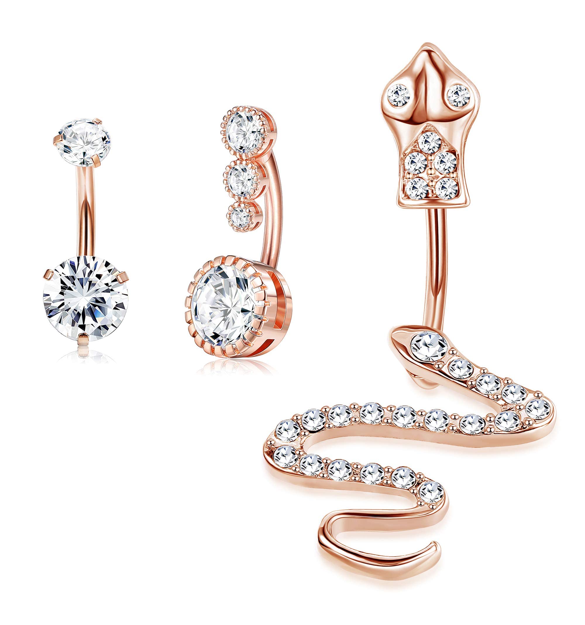 LOLIAS 3 Pezzi 14G Serpiente Ombligo Piercing para Mujeres Niñas Piercing Ombligo Acero Quirurgico Helix Piercing Colgante Barbell Curved Bares Banana Cuerpo Piercing Joyería