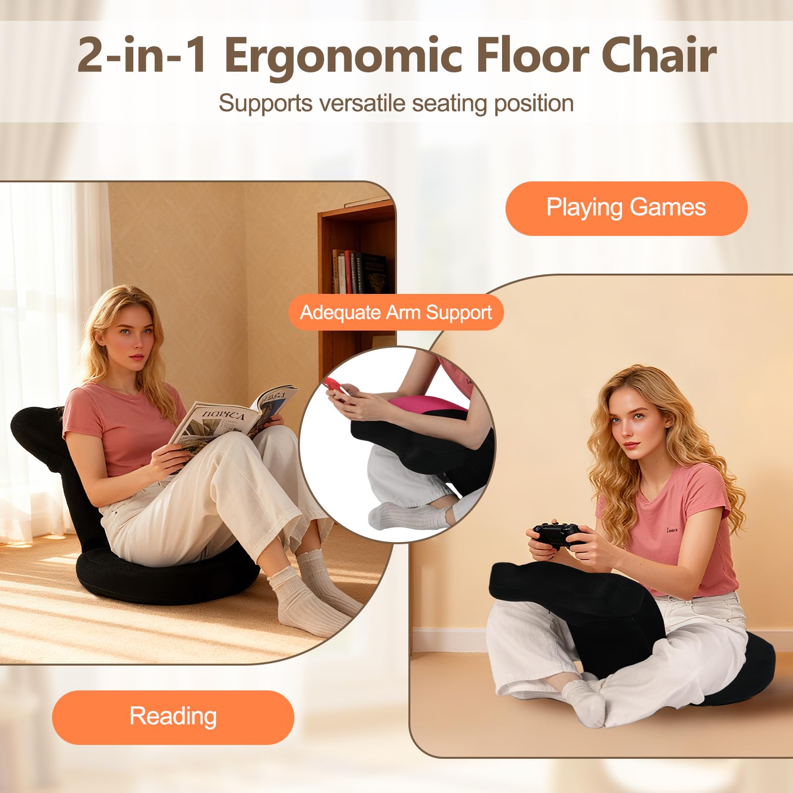 RELAX4LIFE Bodenstuhl, Bodensessel mit Liegefunktion, Bodensofa mit 5-Fach Verstellbarer Rückenlehne, Bodensitz zum Fernsehen Lesen Spielen, Meditationsstuhl Lazy Sofa gepolstert (Rosa)