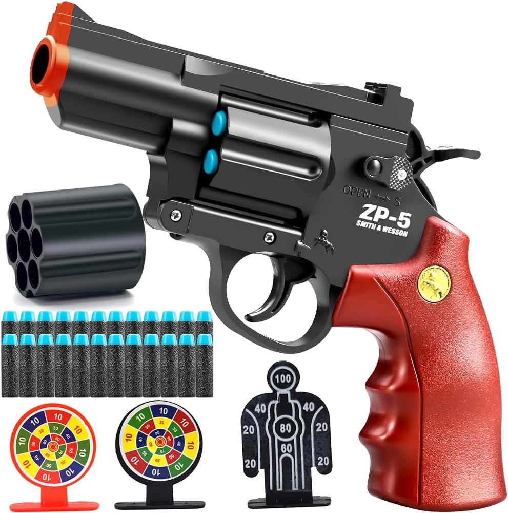 Toy Gun Soft Bullet Pistol Foam Blaster, Shooting Game Education Realistic Revolver Model Fake Guns, a Surprise Gift for Teens Birthday Christmas (Black)