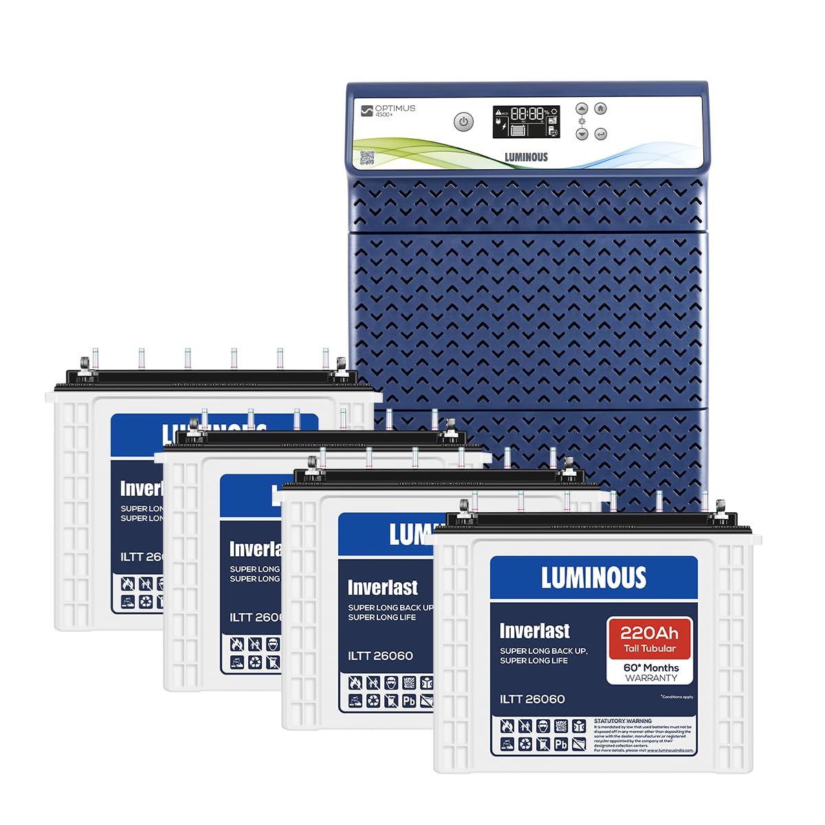 Luminous HKVA Inverter for Home, Office & Shop with Luminous Battery, Optimus 4500+ Pure Sine Wave 4000VA,48 Volt Inverter with Inverlast ILTT26060 Tall Tubular 220 Ah- 4 Batteries Combo-picture-18