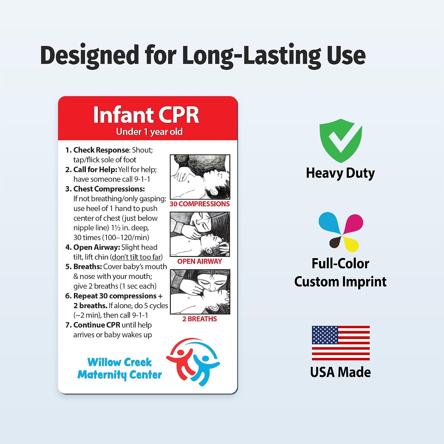 Safety Magnets by ZOCO – Custom Infant CPR Fridge Magnet (100-Pack) – Personalized Promotional Handout for Hospitals, Pediatricians, Healthcare – Add Your Logo – 3" x 5"