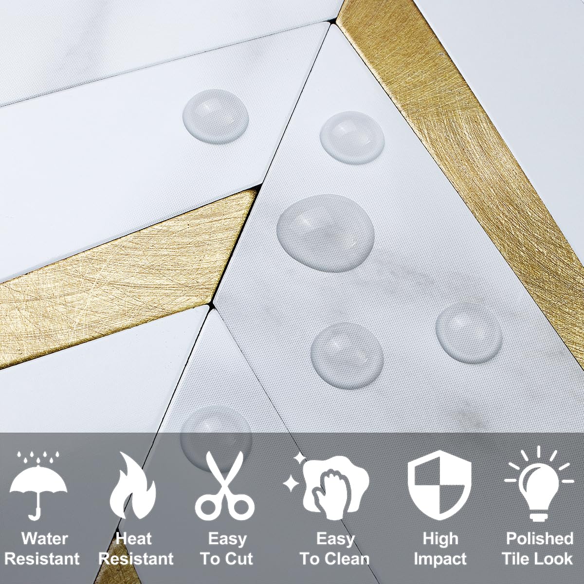 DICOFUN Peel And Stick Wall Backsplash | 10 Sheets White Marble & Metal Gold PVC Tiles For Kitchen & Bath