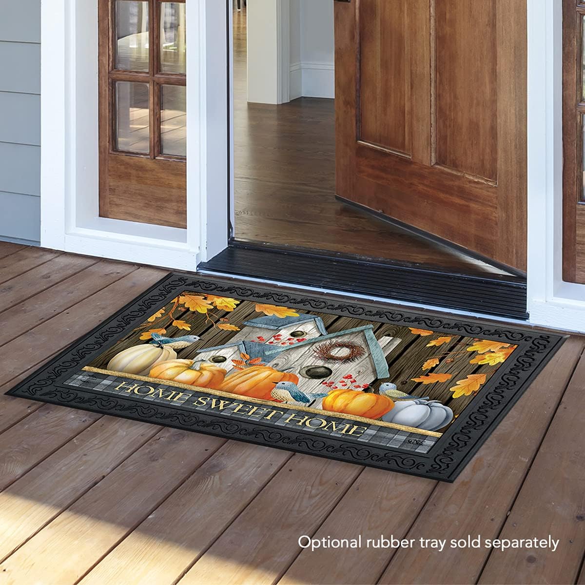 Briarwood Lane Rustic Fall Birdhouses Welcome Doormat Bluebirds Pumpkins Indoor Outdoor 30 x 18
