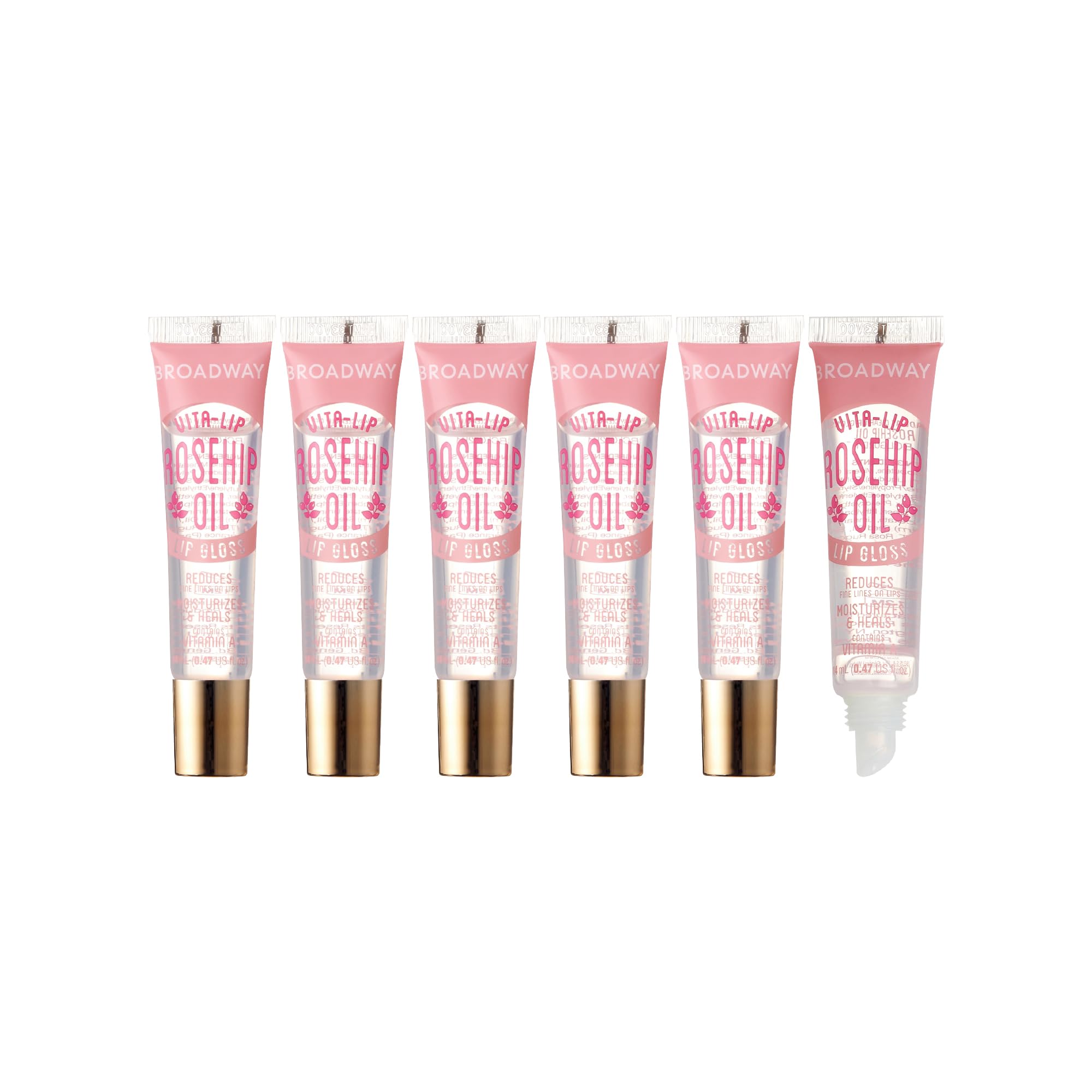 Ruby Kisses Broadway Vita-Lip Clear Lip Gloss (Rosehip Oil 6 Pack), Ultra-Hydrating & Soothing Formula with Vitamin Oils, High-Shine Non-Sticky Finish, Healing Glossy Lip Balm With Vitamin A