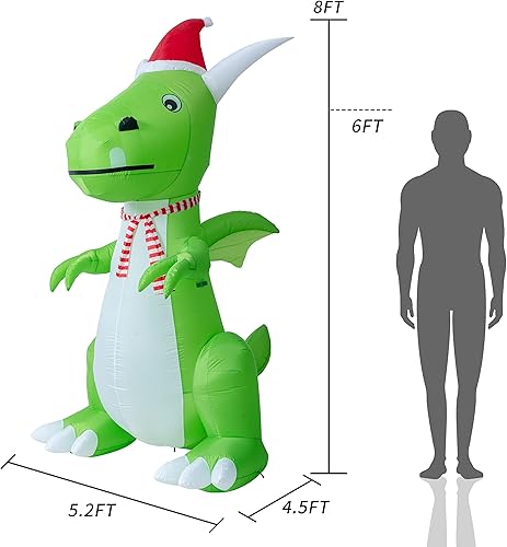 Miniatura 4 de Dinosaurio verde inflable de Navidad, 8 pies de alto, decoración de patio, luces LED integradas