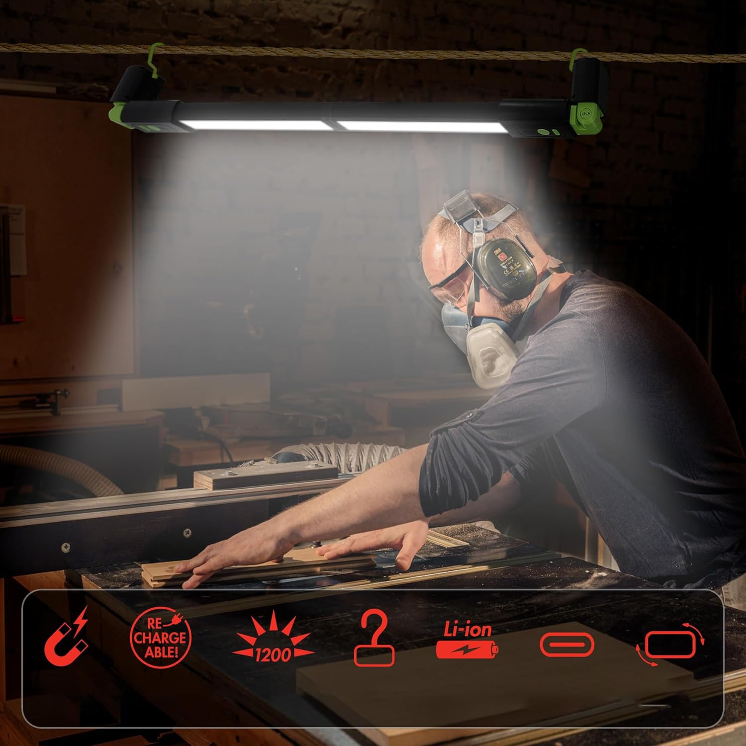 Baladeuse LED Mecanicien, Lampe de Travail LED Rechargeable, Barre Lumineuse de Capot avec Aimant et Crochets pour Compartiment Moteur En TôLe D'ALUMINIUM, Atelier, Camping [Classe Énergétique A]