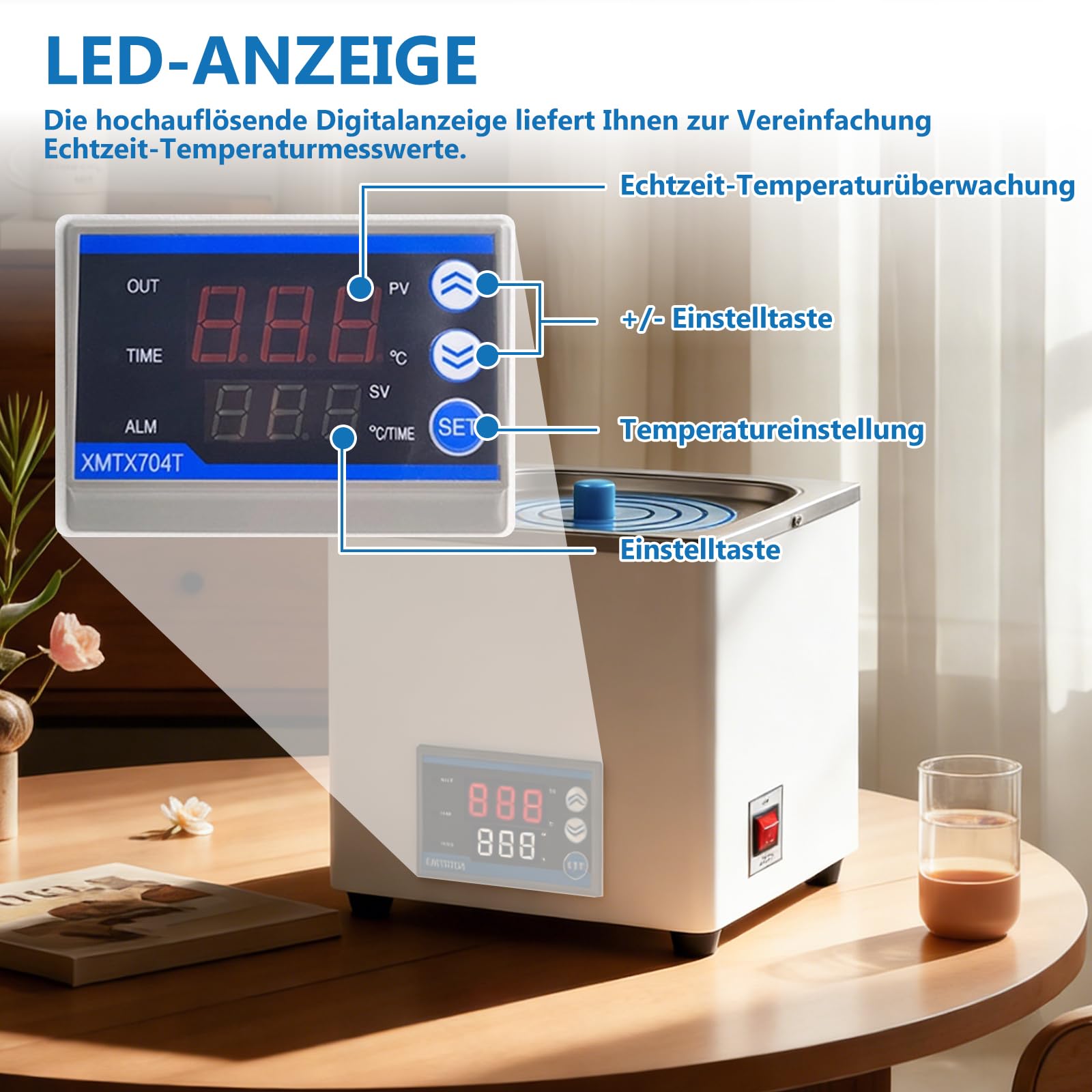 Digitales Labor Wasserbad 300W, 3L Laborwasserbad Thermostatisches Wasserbad Topf mit Timerfunktion, Digitale Wasserbadheizung mit Edelstahl-Innenbehälter für Labor und Forschung