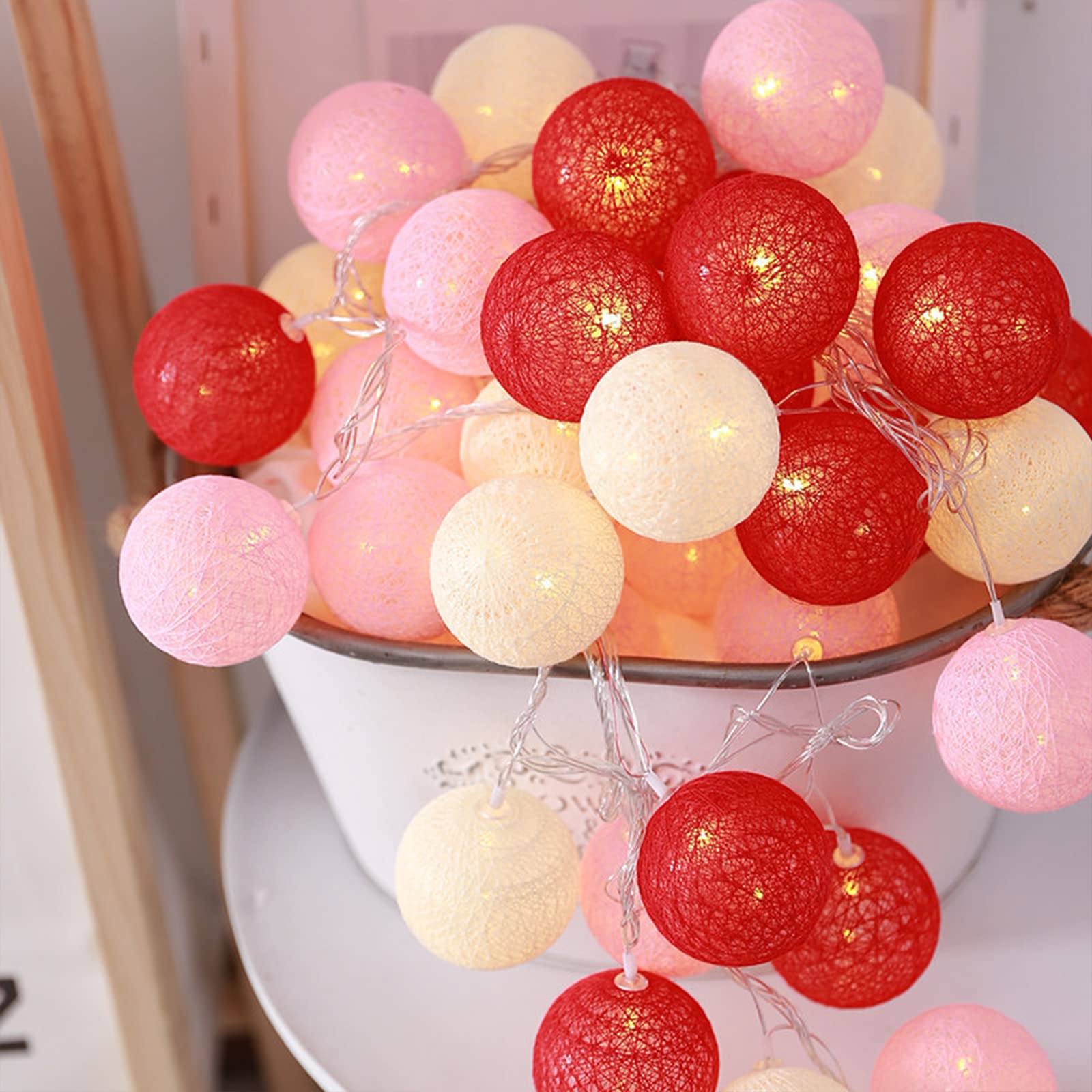 Betos Cotton Ball String Lights, LEDs Wool Balls Fairy Lights Romantic Decoration Light for Wedding Party Home Festival Christmas,USB Powered(Balls 8 cm,1M) 3 PCS