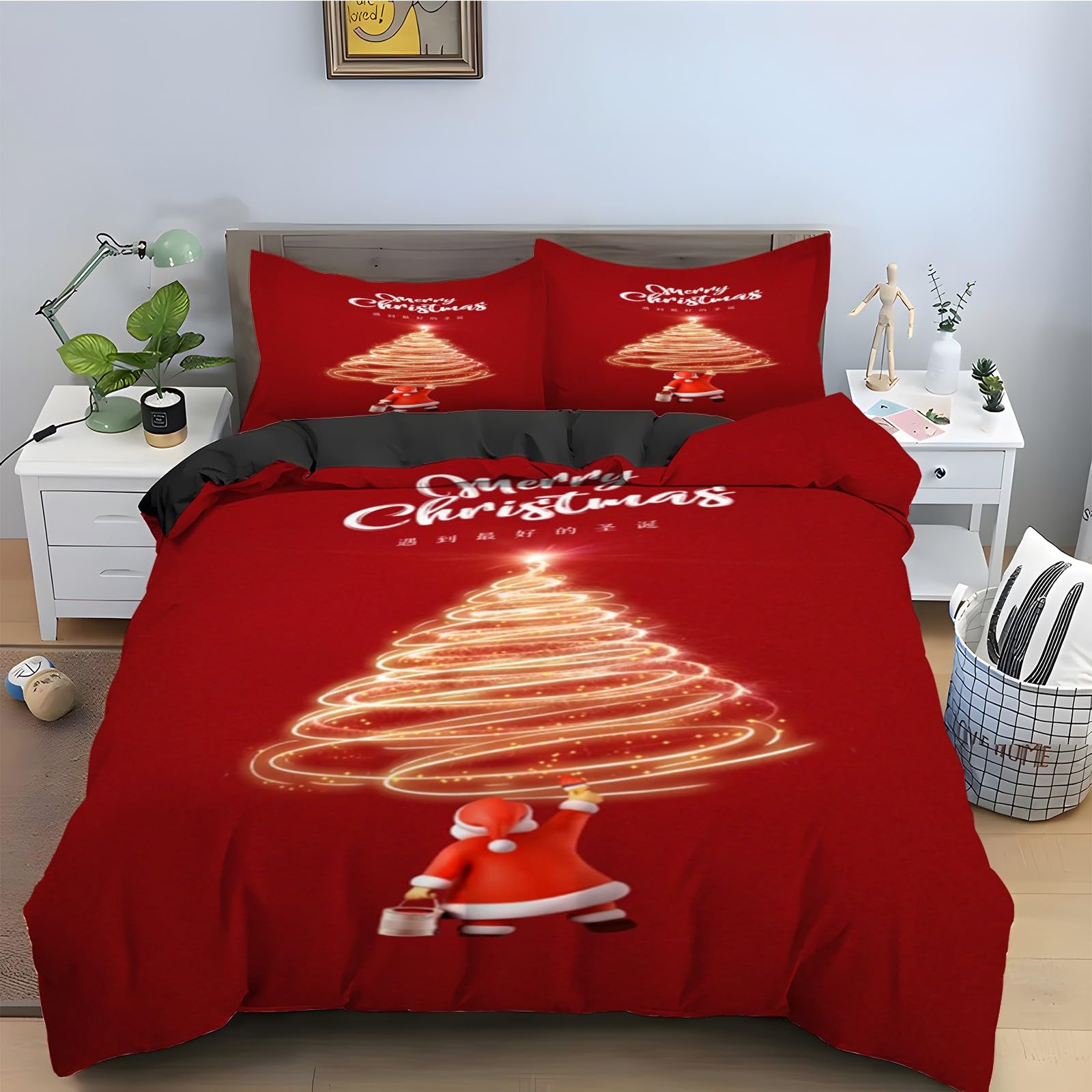 Housse de couette 160x200 rouge 3 pièces en microfibre douce avec taies d'oreiller KG1731