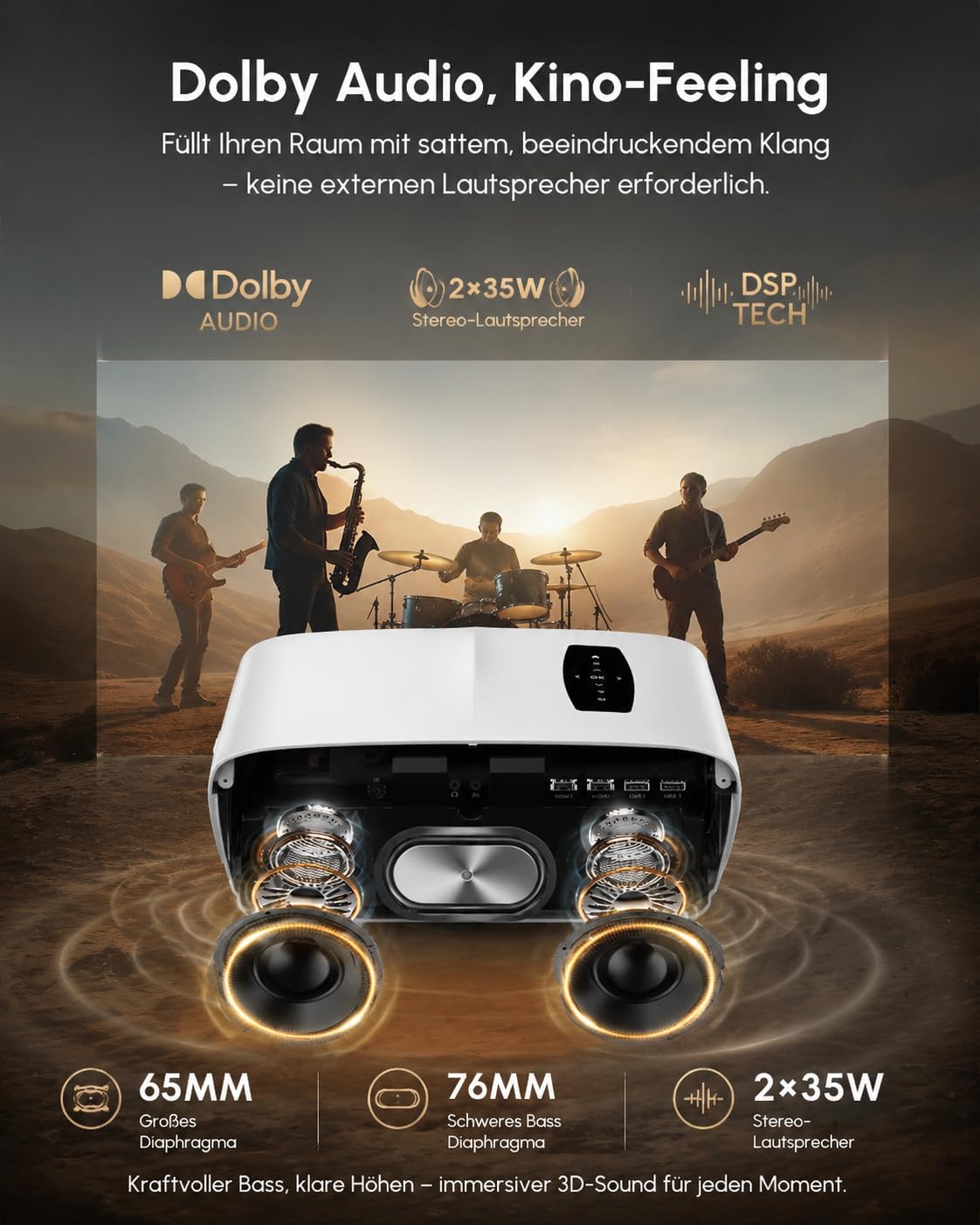 Projektor 4K Google TV, 2500 ANSI lumenów, światło dzienne, projektor kina domowego z WiFi Bluetooth HDMI ARC/CEC, 35 W x 2 Deep Bass, Dolby Audio, autofokus ToF i MEMC, idealny do salonu, gier, na