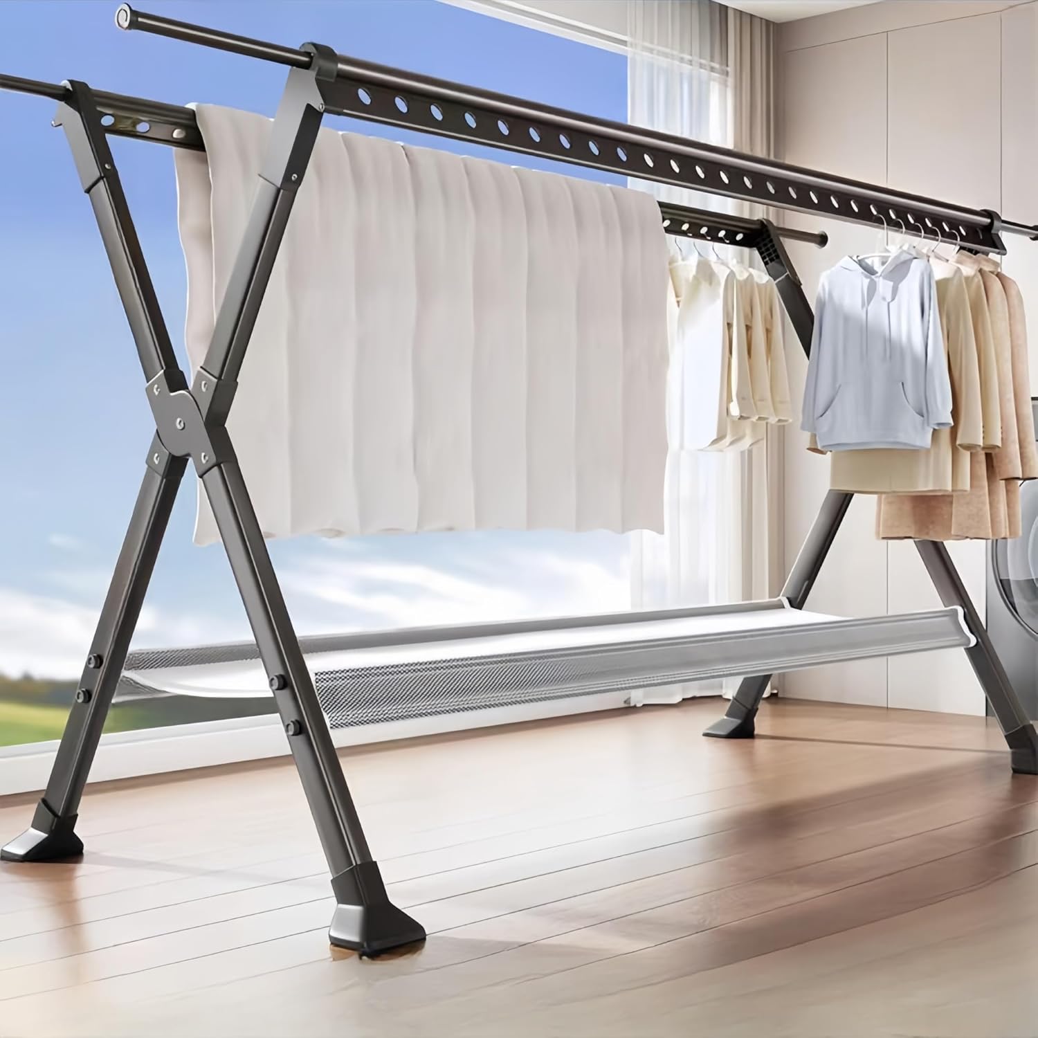 Clothes Drying Rack, Stainless Steel Space-Saving Expandable Design for Drying Clothes, Sheets, Shoes, Dolls, etc.