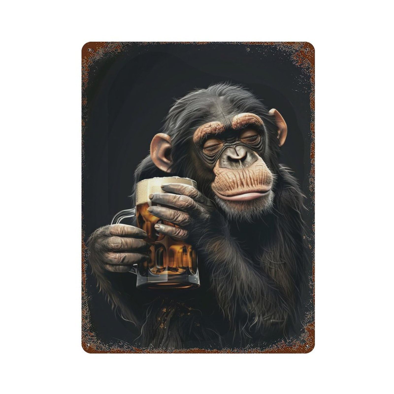 Rust Effect Gibbon Beer Aged Metal Wall Plaque 15.7"x11.8", Rustic Home Decor for Bistro, Counter And Cafe Decor
