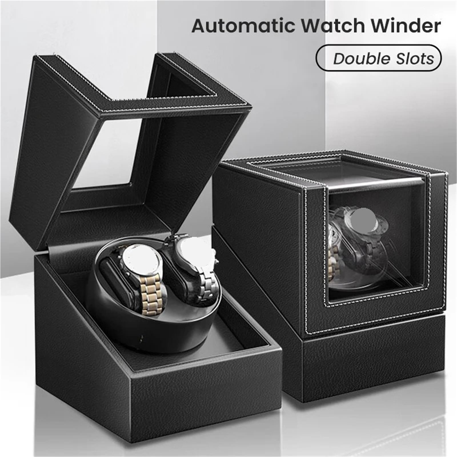 Cajas de Cuerda para Relojes Bobinadora de Reloj Doble for Relojes automáticos Caja Cuero 2 Ranuras for Hombres para Dar Cuerda a Relojes