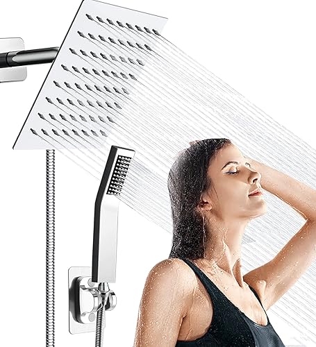 Cabezal de ducha totalmente metálico, cabezal de ducha de lluvia de alta presión de 8 pulgadas con combo de cabezal de mano, 3 ajustes de