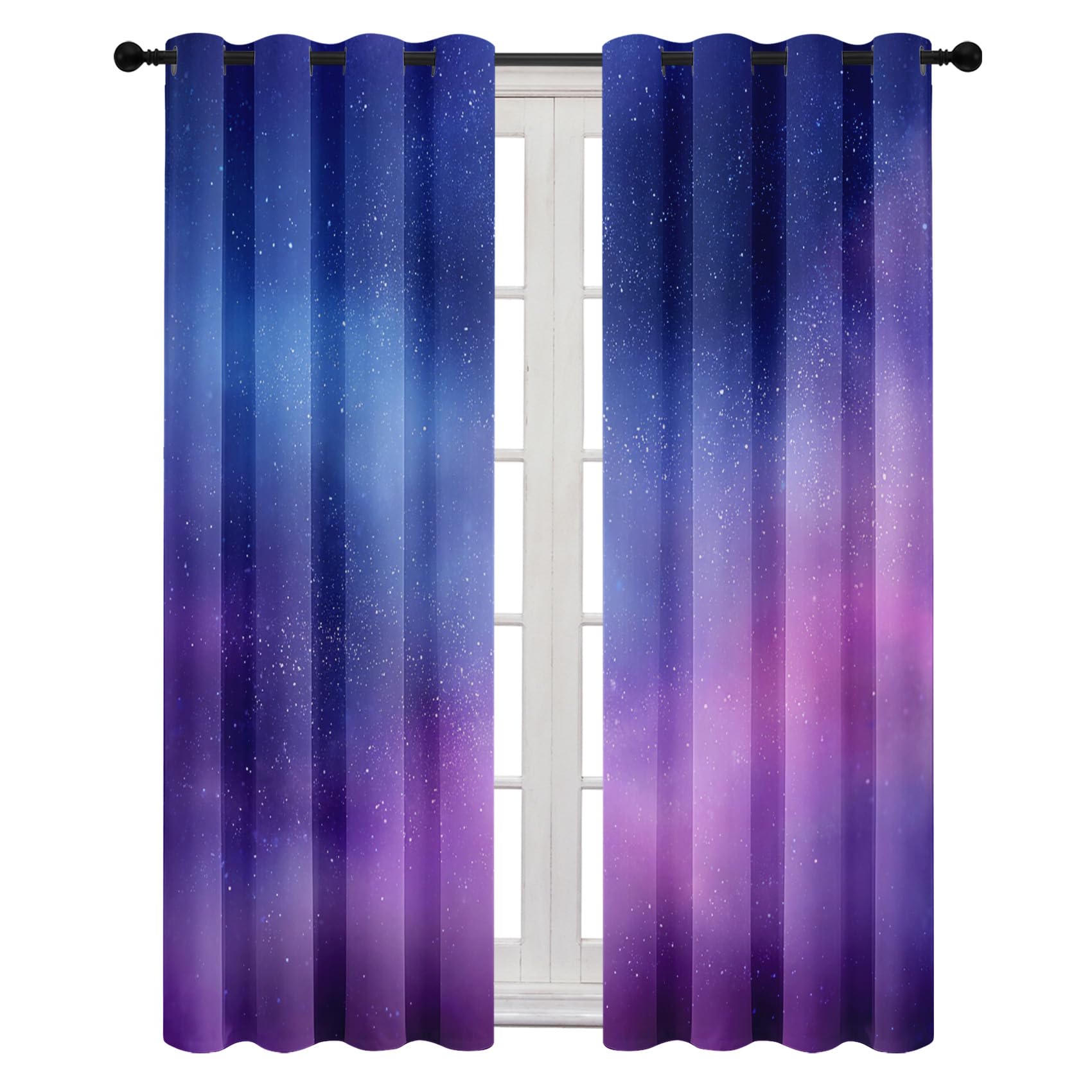 Generisch Sternenhimmel Kinder Vorhäng Blickdicht 2er Set Nebel Sterne Weltraum Verdunklungsvorhänge mit Ösen Thermovorhang für Zimmer Wohnzimmer Schlafzimmer H225 x B132 cm