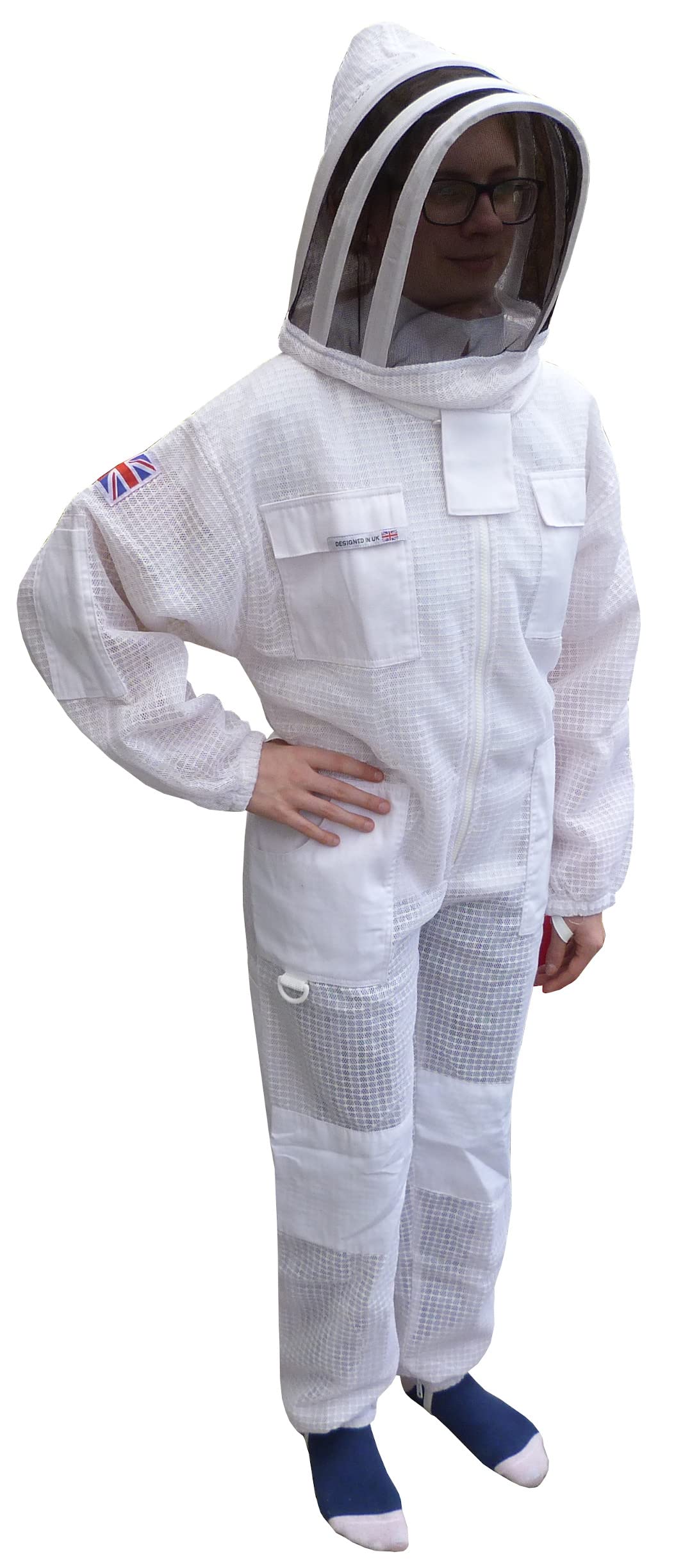 AGS Traje de apicultor profesional de tres capas ultra ventilado para niños, traje de apicultor protector para niños, traje de apicultura, equipo de capucha (pequeño)