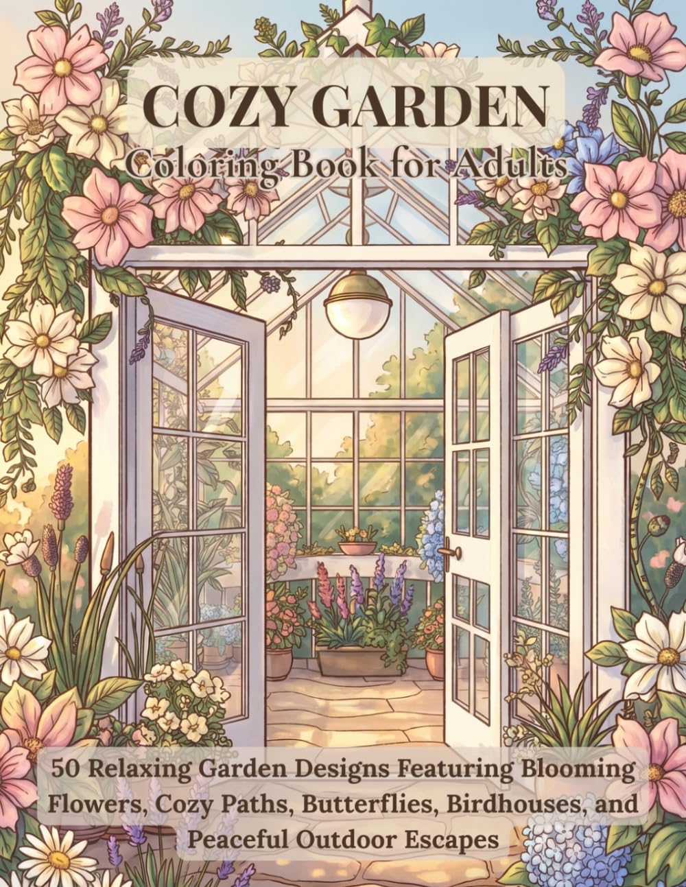 Cozy Garden Coloring Book for Adults: 50 Relaxing Garden Scenes with Flowers, Butterflies, Cozy Paths, and Peaceful Outdoor Escapes