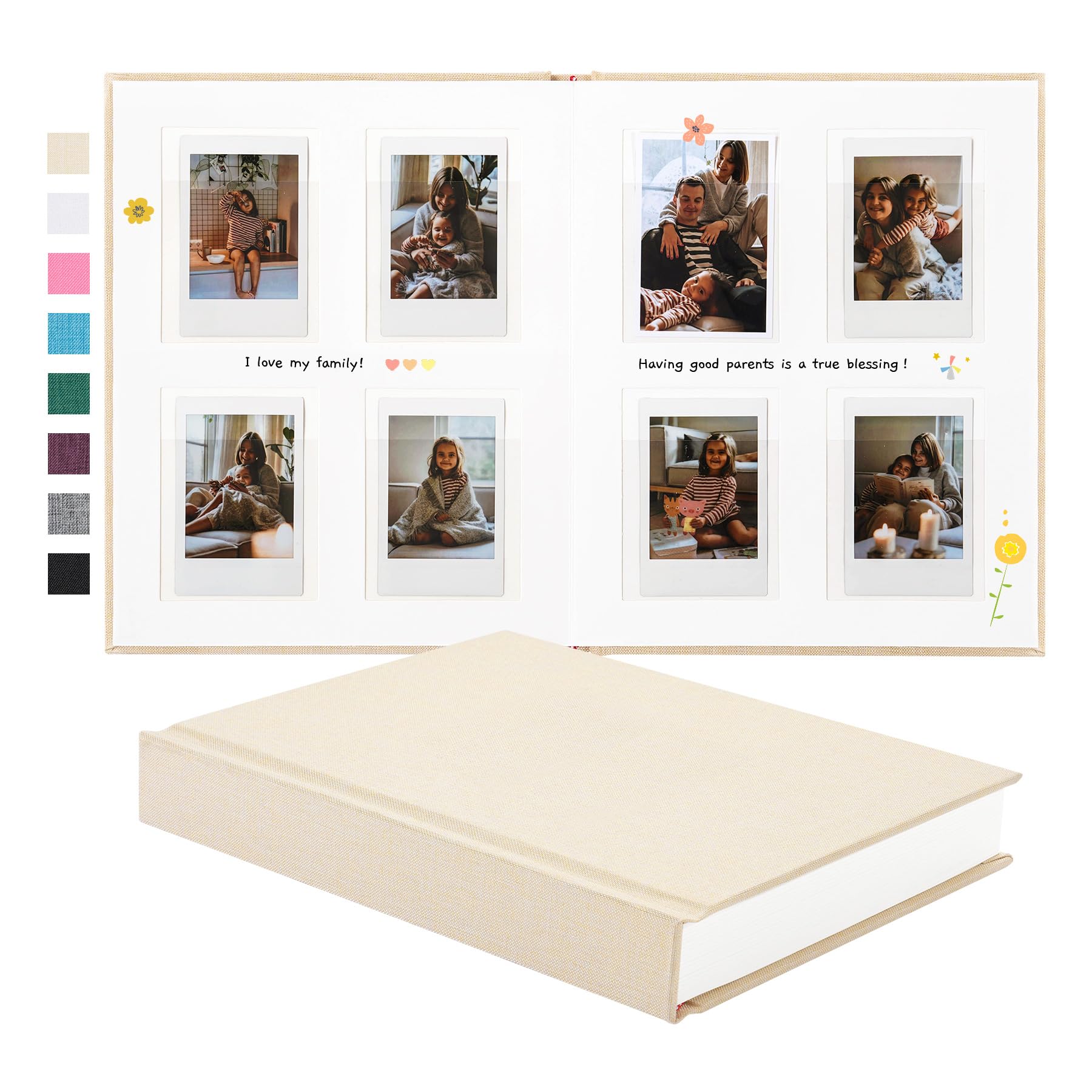 Rseozr Instax Mini Photo Album with Writing Space, Linen Cover, Beige