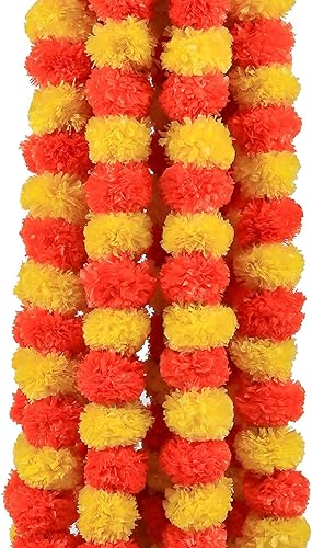 ALOFCART Guirnalda de flores artificiales de caléndula de alta calidad de 5 pies de largo cada una para fiestas bodas indias y decoración del hogar