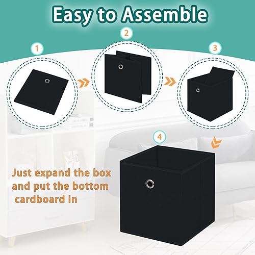 Miniatura 6 de Contenedor de almacenamiento de tela, cubos plegables de 11 pulgadas con asa, organizadores de armario y almacenamiento, para el hogar, dormitorio,