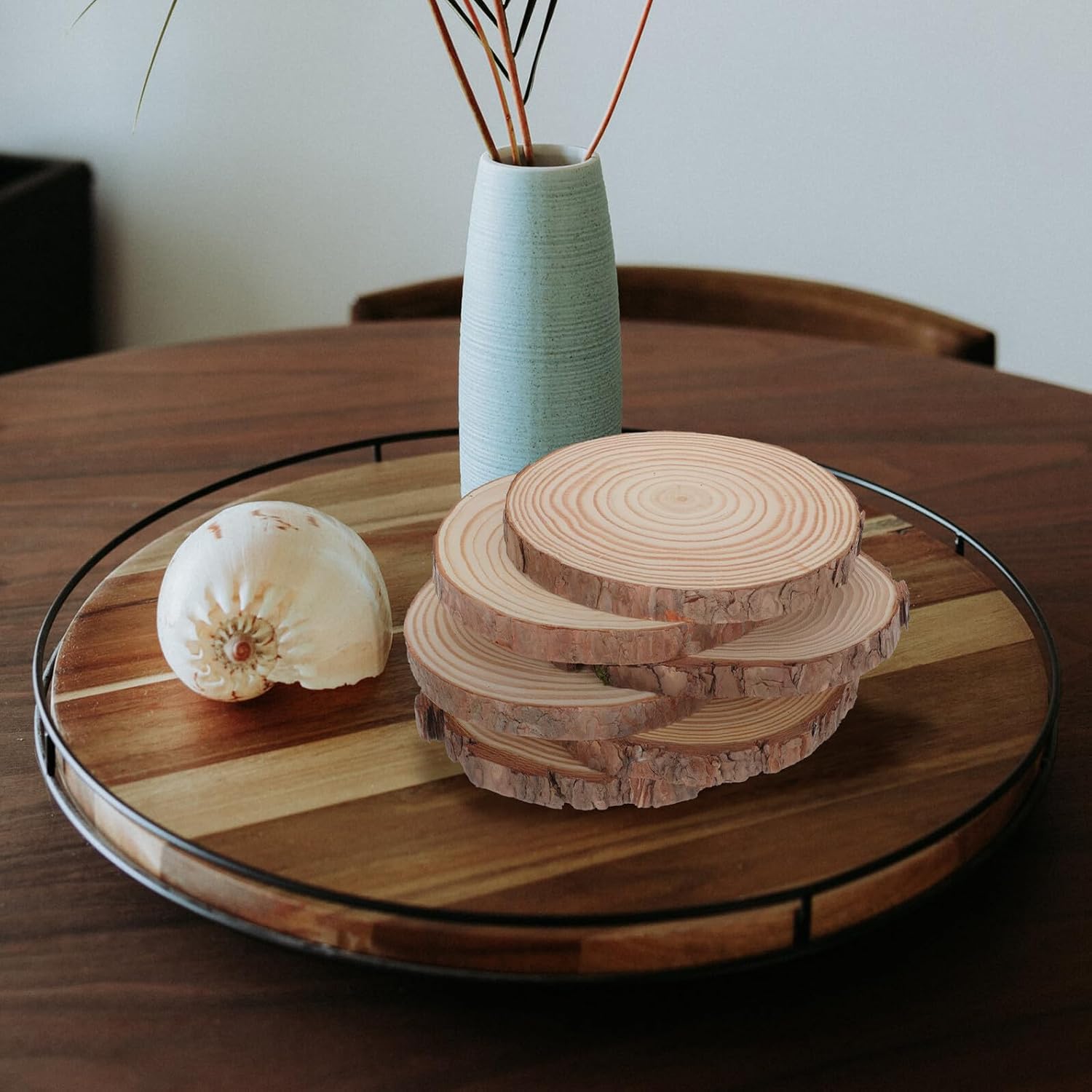 Sewroro 6pcs Unfinished Natural Pine Wood Slices 14-15cm Thick Wooden Round Discs for DIY Crafts Coasters Home Decor