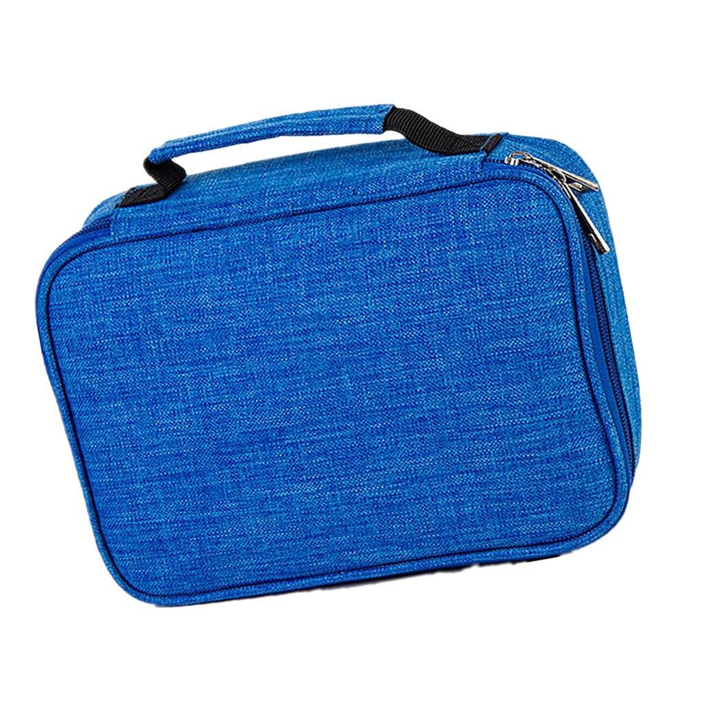Astuccio colorato con 72 scomparti, ad alta capacità, con cerniera, colore nero, Set da 3 [Blu], 22x16.5x6.5cm