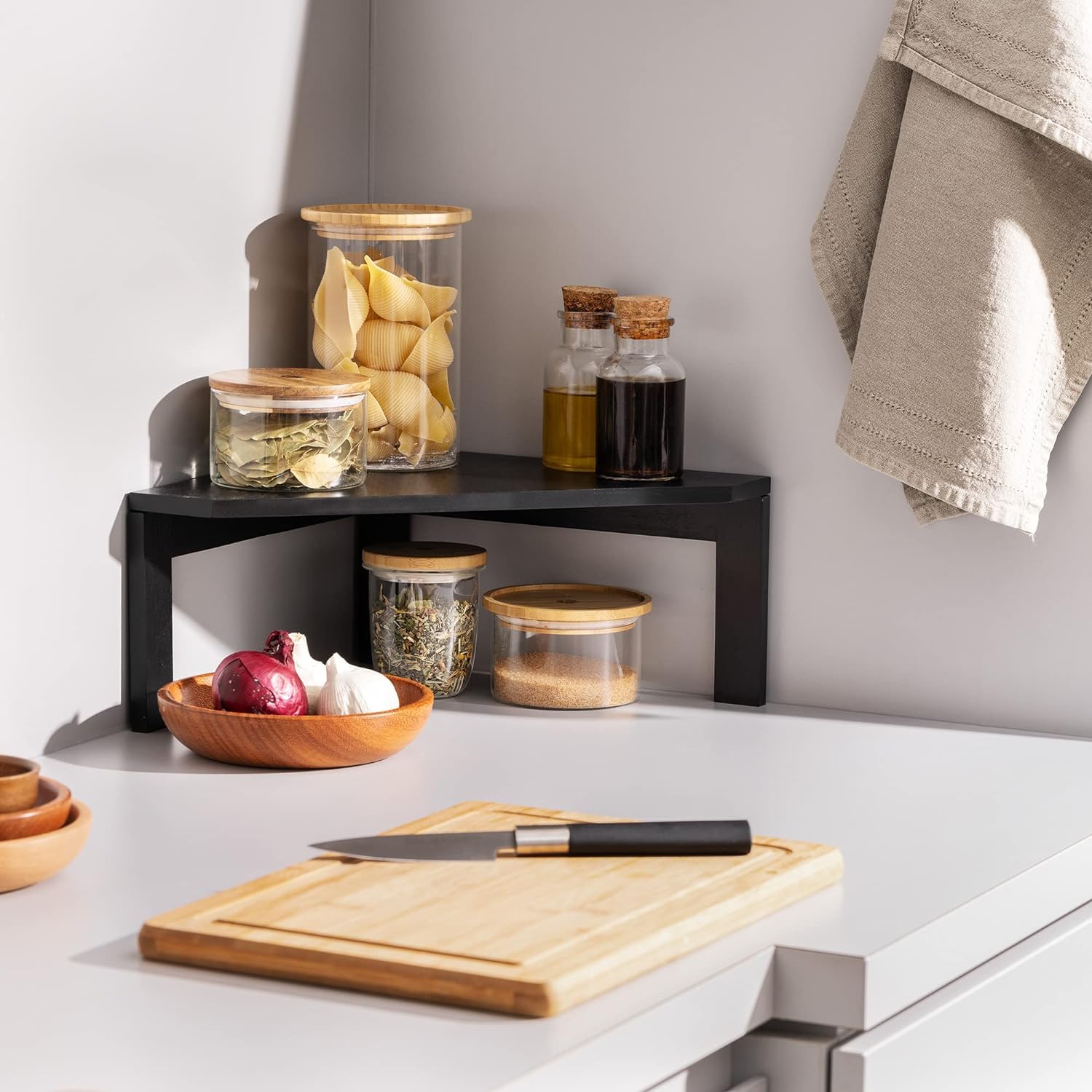Runam Woods Corner Shelf- Wooden Shelf for Kitchen and Bathroom, Solid Wood Standing Kitchen Corner Shelf.-image-29