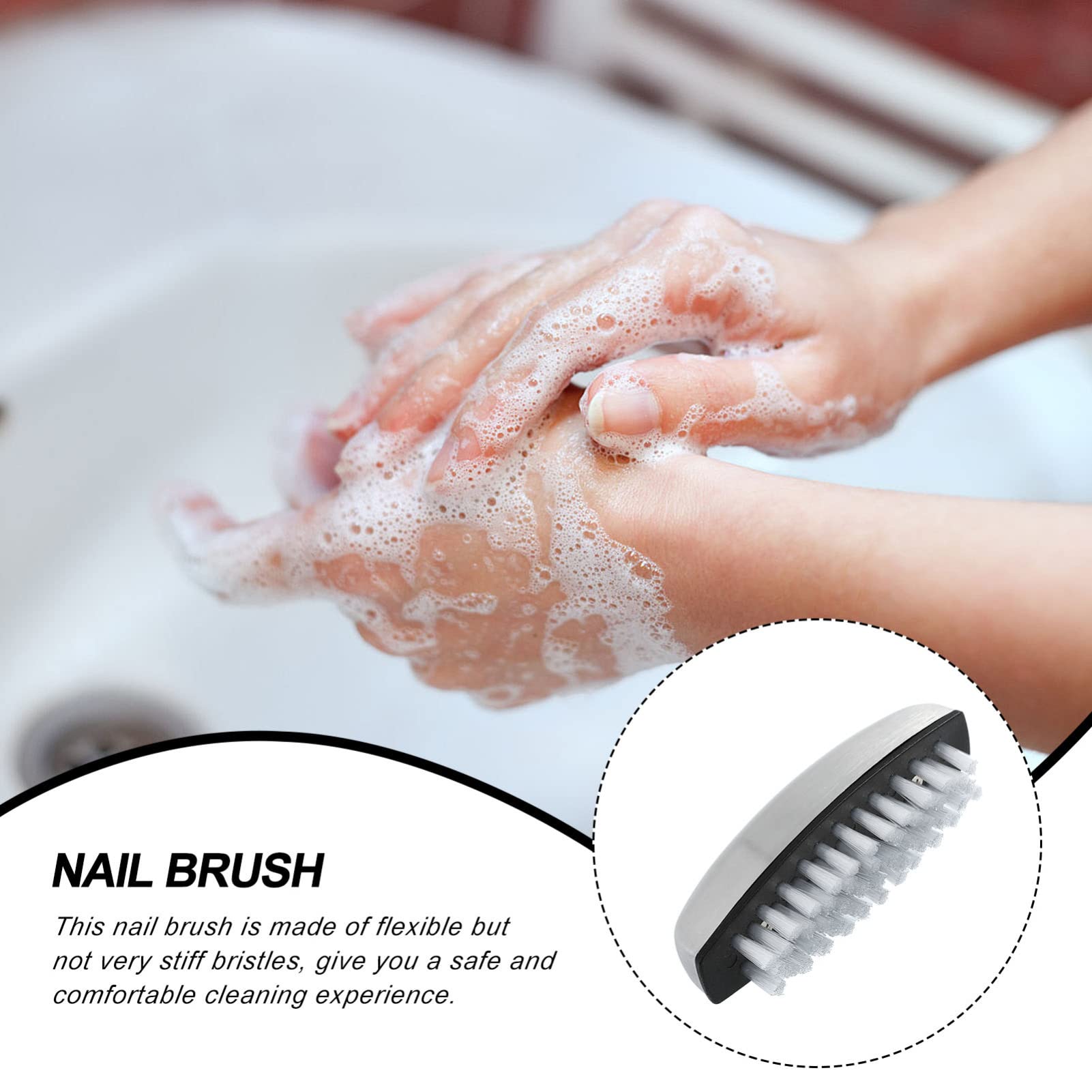FRCOLOR Professional Nail Cleaning Brush with Flexible Nylon Bristles Handheld Manicure Scrubbing Brush for Nail Care Kitchen Bathroom Odor Removal 3.94X1.57X1.38In - Image 2