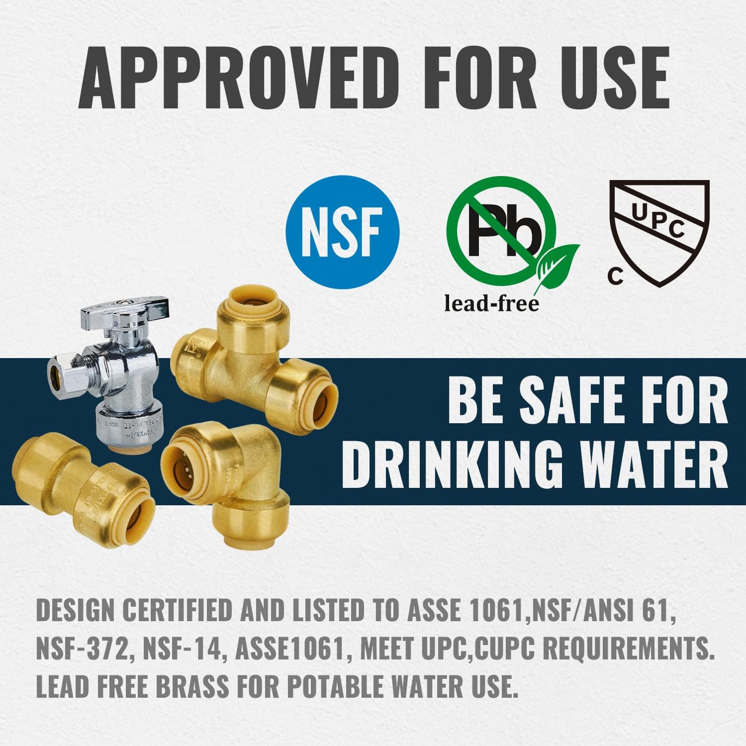 SUNGATOR Push Plumbing Fitting Kit 1/2 Inch, 10 Each Straight Coupling, Elbow, Angle Shut Off Valve, Tee (5 PCS), No Lead Brass Push to Connect Pex Pipe,Copper,CPVC, with 1 Disconnect Clip, Pack of 35