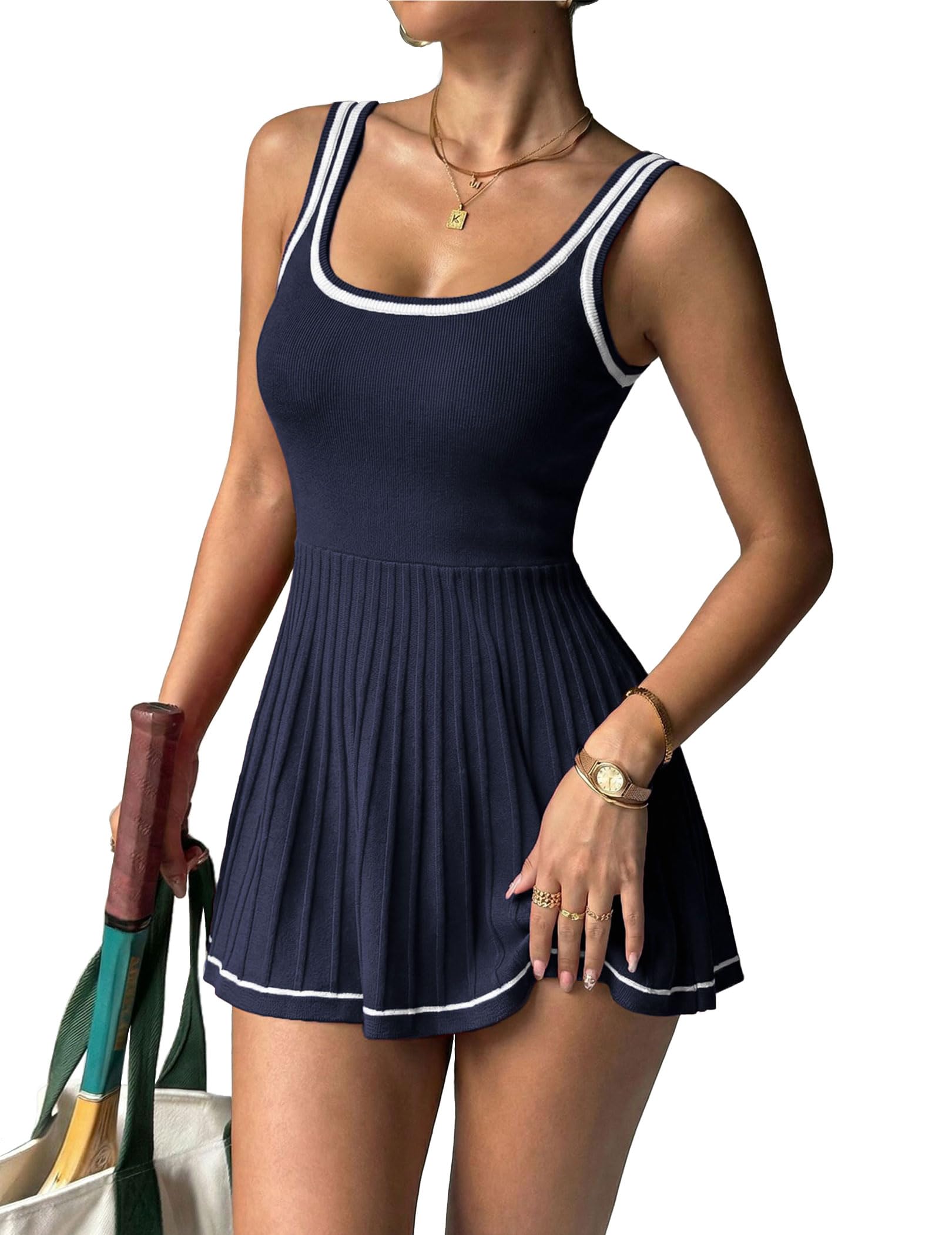 Womens Knit Athletic Tennis Dress Mini Pleated Golf Active Workout 0utfits 2026 Summer Sleeveless Sweater Dresses-image-16