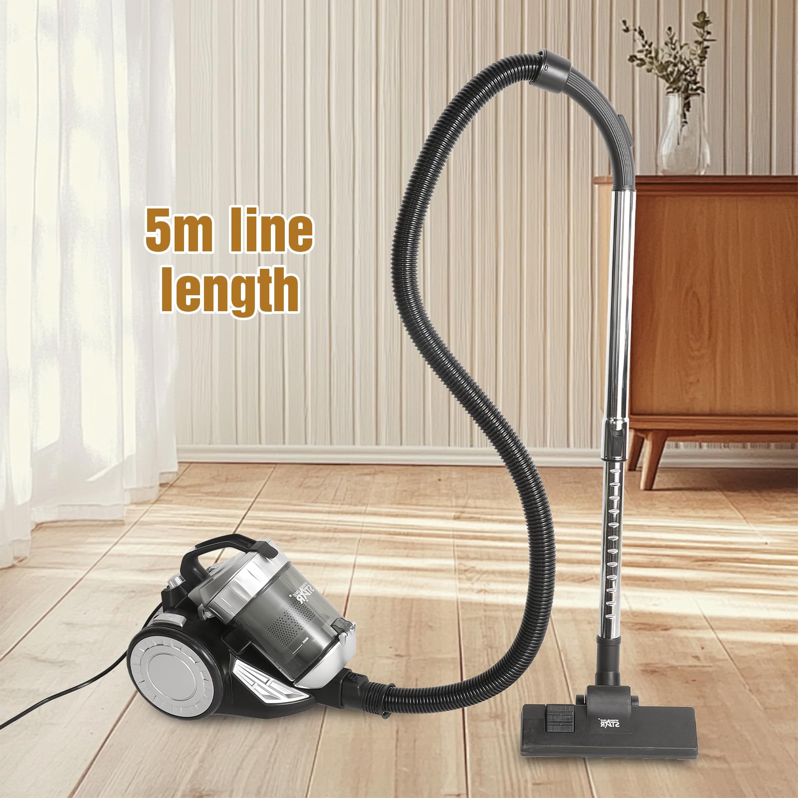 Aspirador sin bolsa con cable 1200W,Filtración HEPA & Bandeja de polvo 2L, tecnología ciclón, 16 KPa de potencia de succión potente, para pelo de animales y limpieza completa